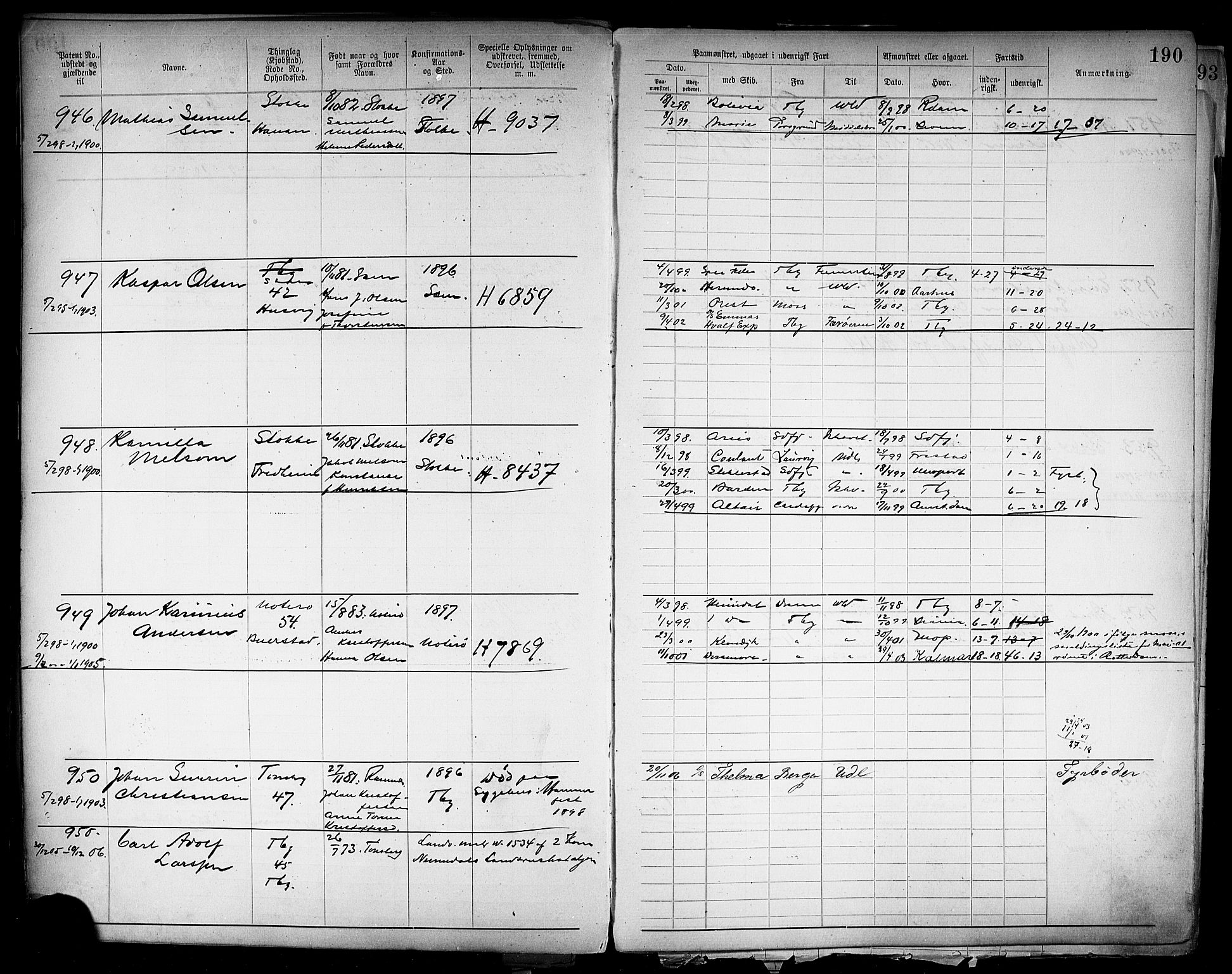 Tønsberg innrulleringskontor, AV/SAKO-A-786/F/Fb/L0004: Annotasjonsrulle Patent nr. 1-2400, 1892-1904, p. 155