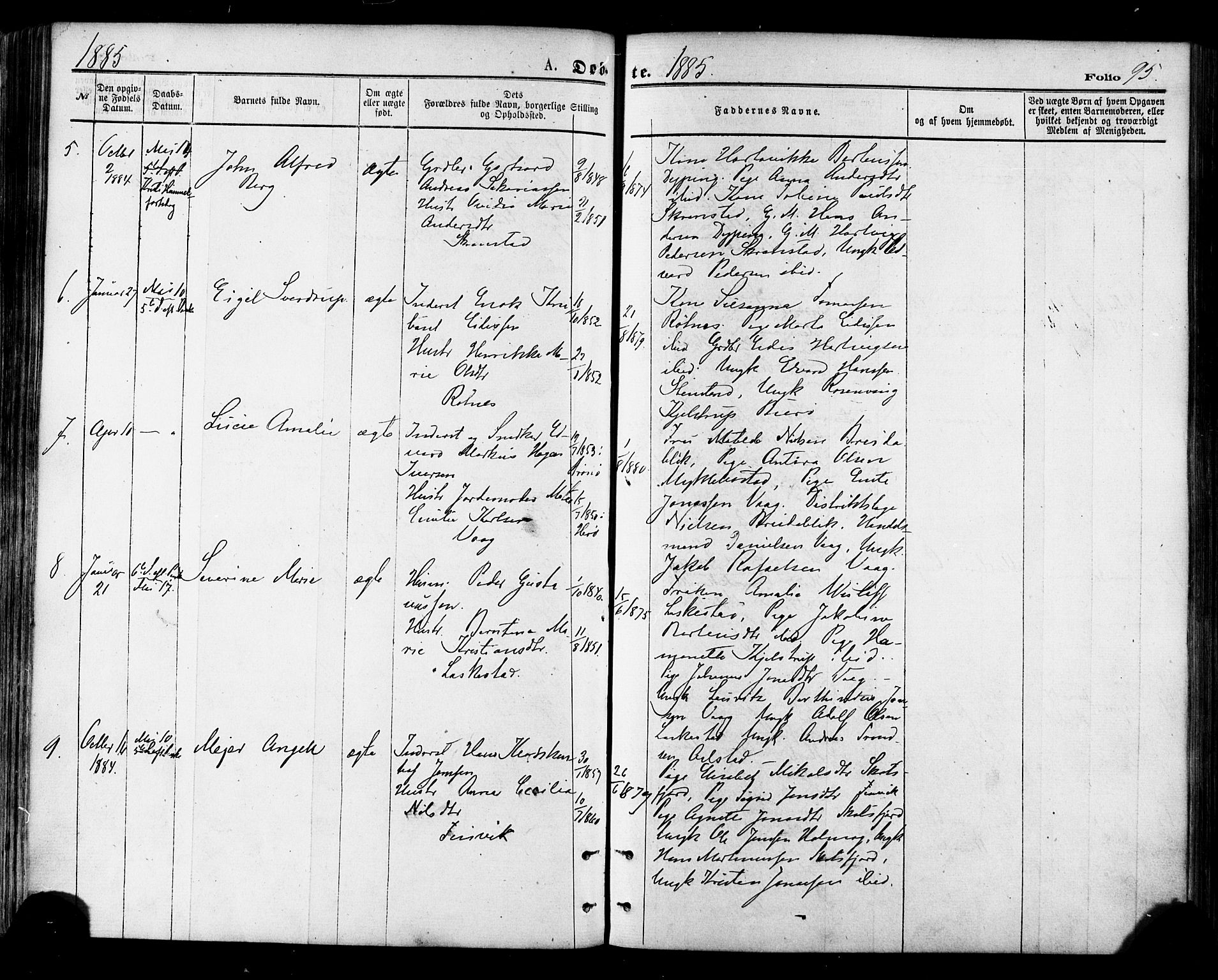 Ministerialprotokoller, klokkerbøker og fødselsregistre - Nordland, AV/SAT-A-1459/855/L0802: Parish register (official) no. 855A10, 1875-1886, p. 95