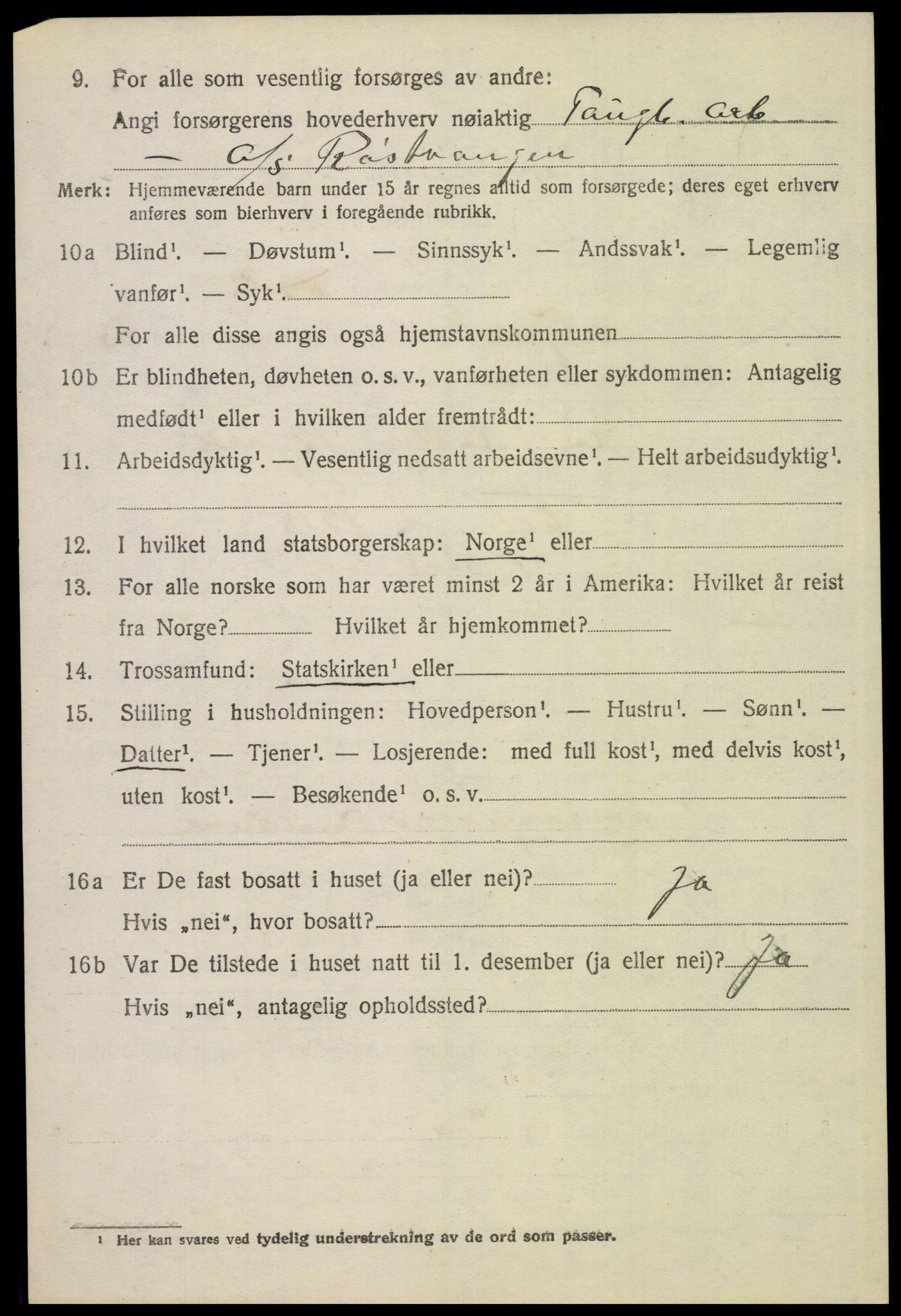 SAH, 1920 census for Tynset, 1920, p. 8603