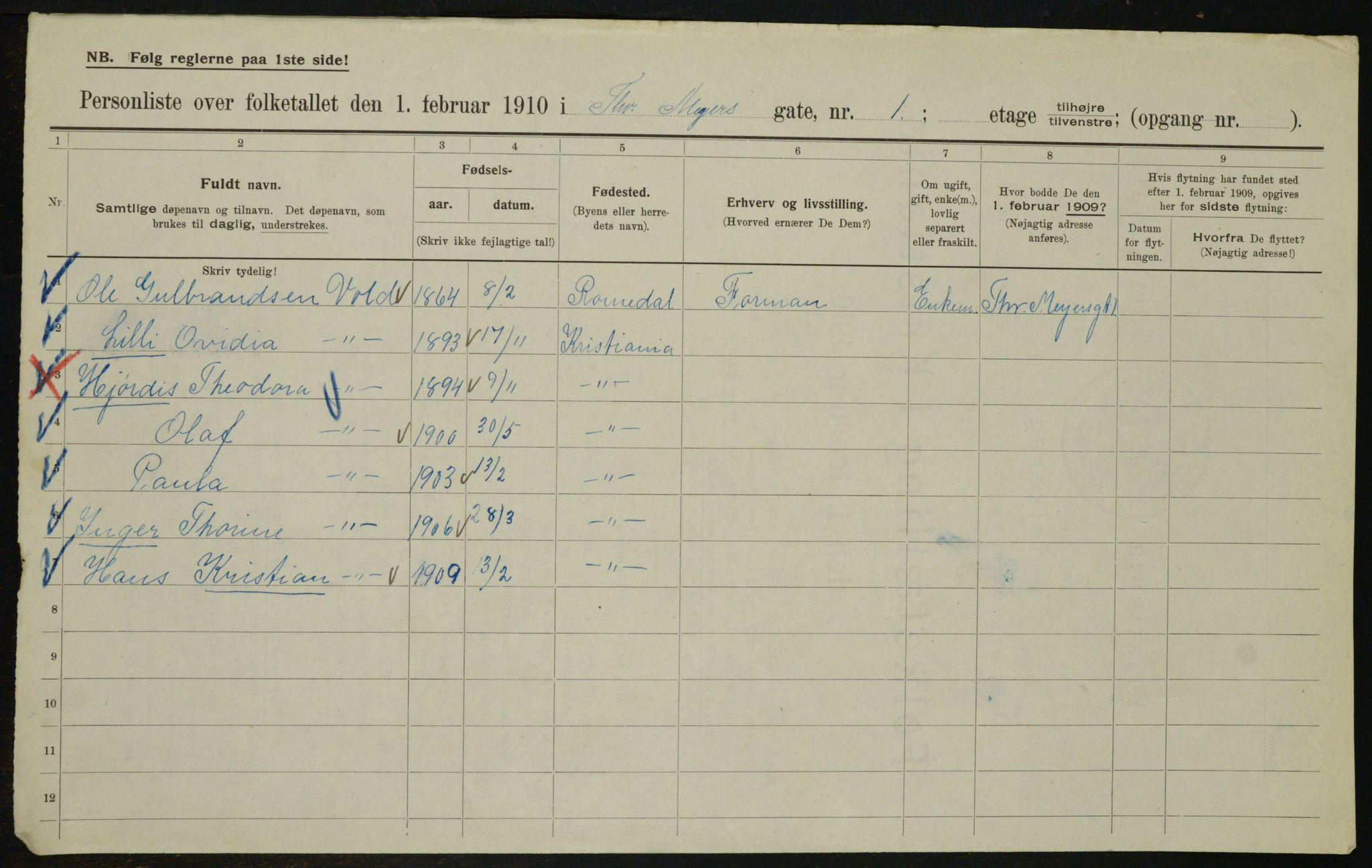 OBA, Municipal Census 1910 for Kristiania, 1910, p. 103915