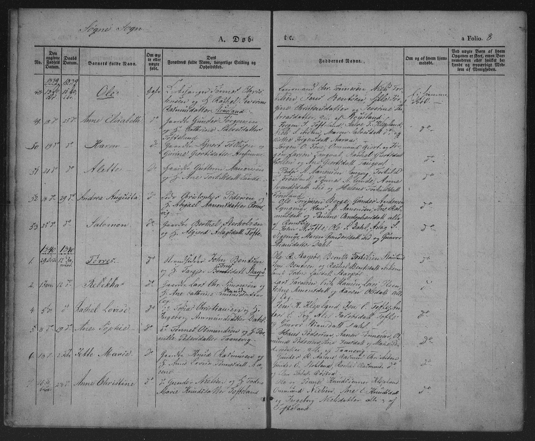 Søgne sokneprestkontor, AV/SAK-1111-0037/F/Fa/Fab/L0009: Parish register (official) no. A 9, 1838-1853, p. 8