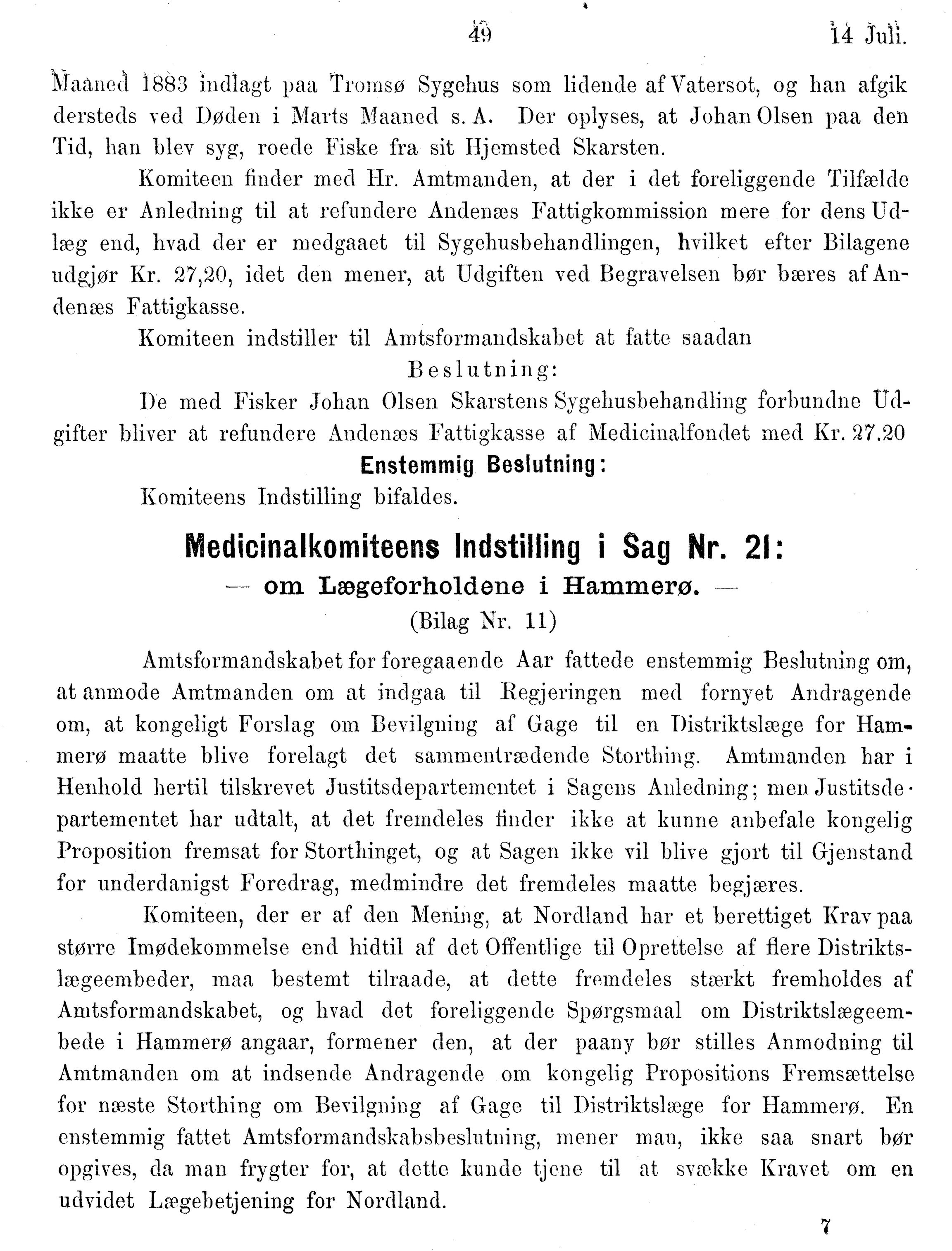 Nordland Fylkeskommune. Fylkestinget, AIN/NFK-17/176/A/Ac/L0014: Fylkestingsforhandlinger 1881-1885, 1881-1885