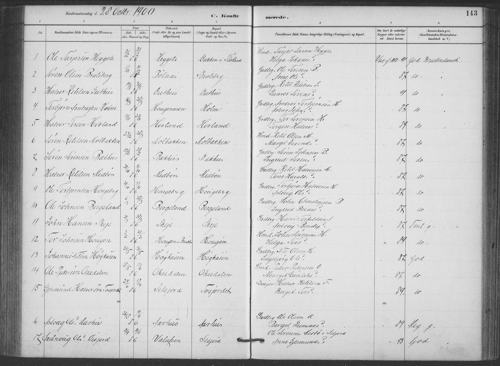 Hjartdal kirkebøker, AV/SAKO-A-270/F/Fa/L0010: Parish register (official) no. I 10, 1880-1929, p. 143