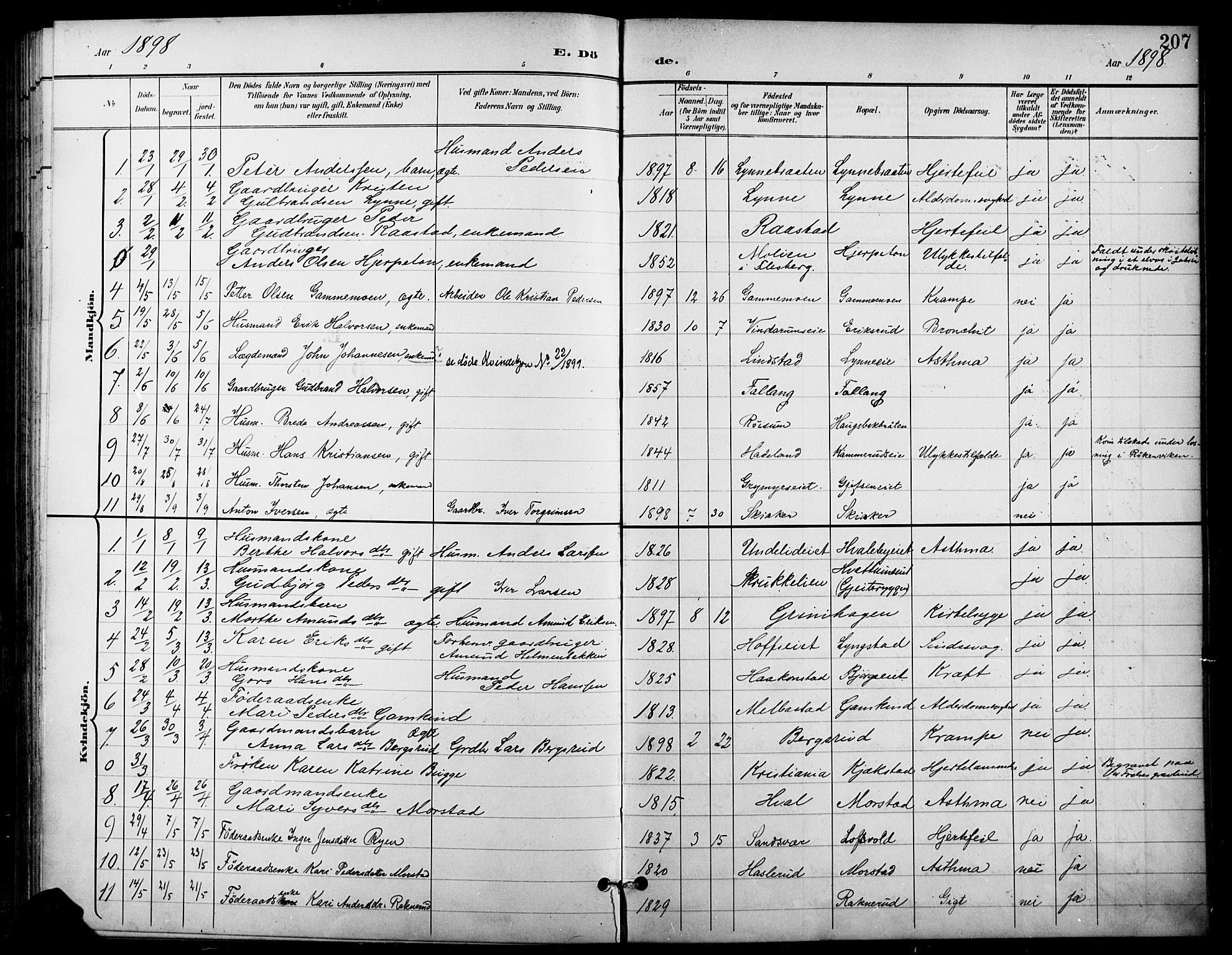 Gran prestekontor, AV/SAH-PREST-112/H/Ha/Haa/L0019: Parish register (official) no. 19, 1898-1907, p. 207