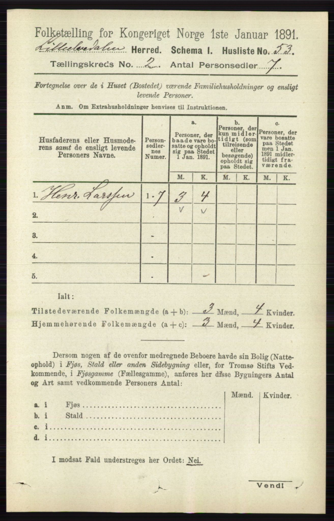 RA, 1891 census for 0438 Lille Elvedalen, 1891, p. 539