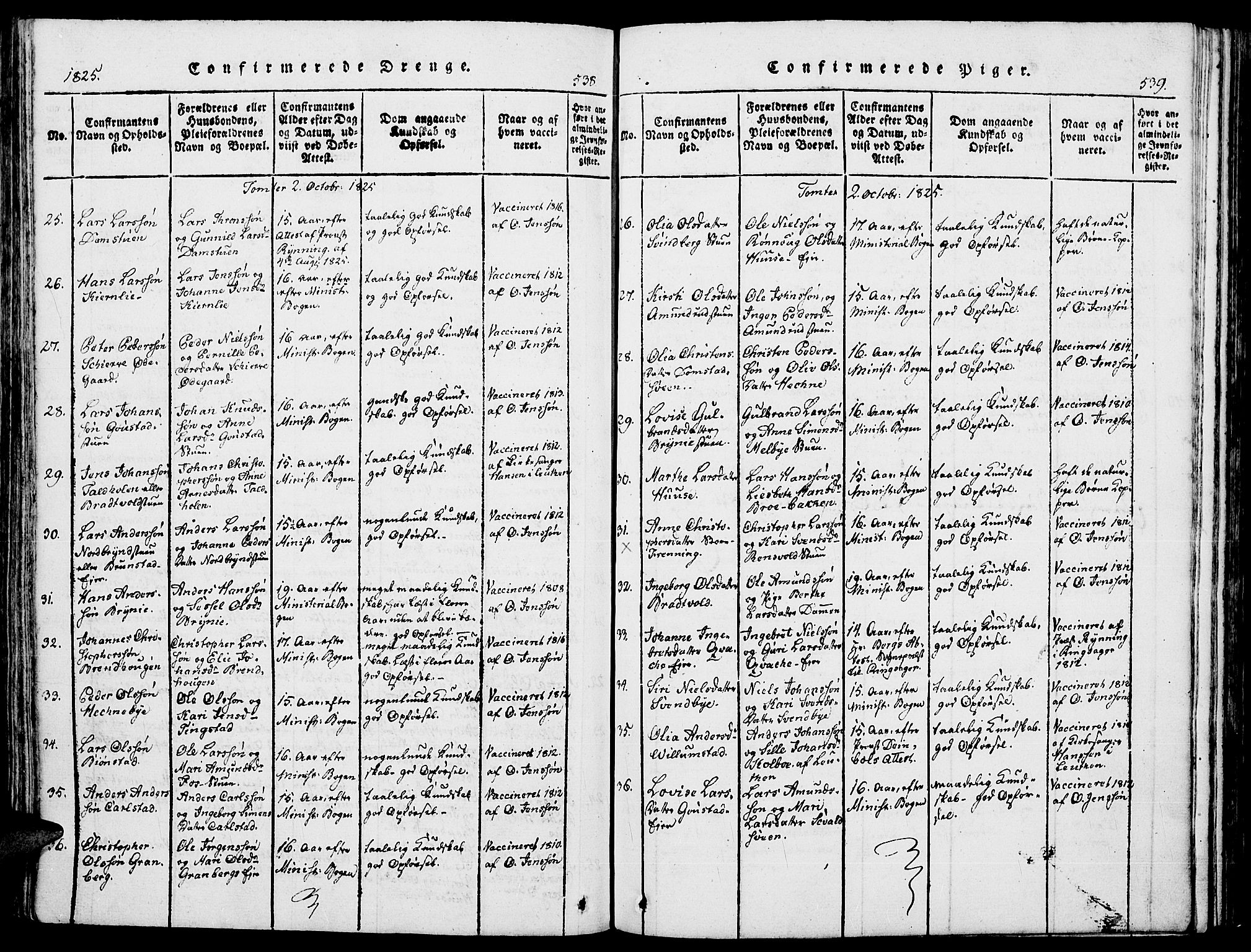 Romedal prestekontor, AV/SAH-PREST-004/K/L0002: Parish register (official) no. 2, 1814-1828, p. 538-539