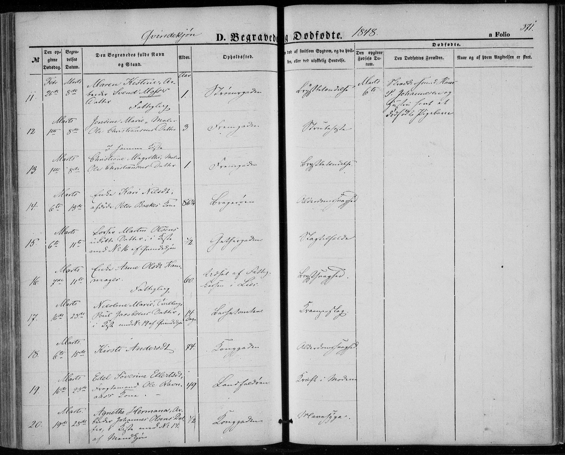 Bragernes kirkebøker, SAKO/A-6/F/Fb/L0002: Parish register (official) no. II 2, 1848-1859, p. 371