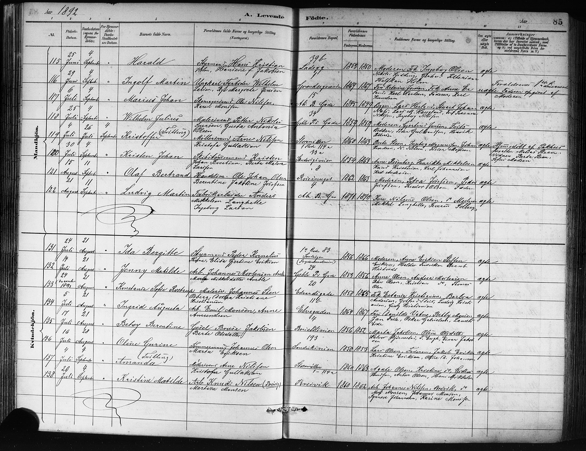 Sandviken Sokneprestembete, AV/SAB-A-77601/H/Hb/L0002: Parish register (copy) no. A 3, 1888-1902, p. 85