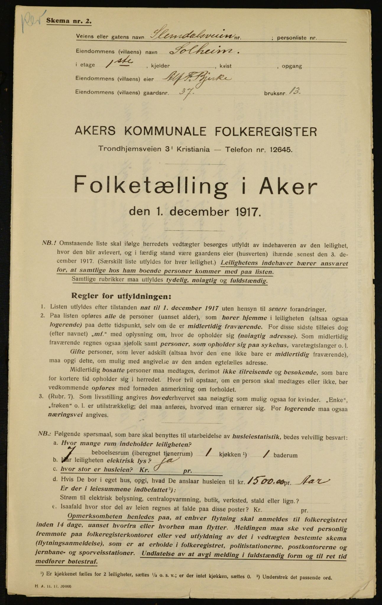 OBA, Municipal Census 1917 for Aker, 1917, p. 9585