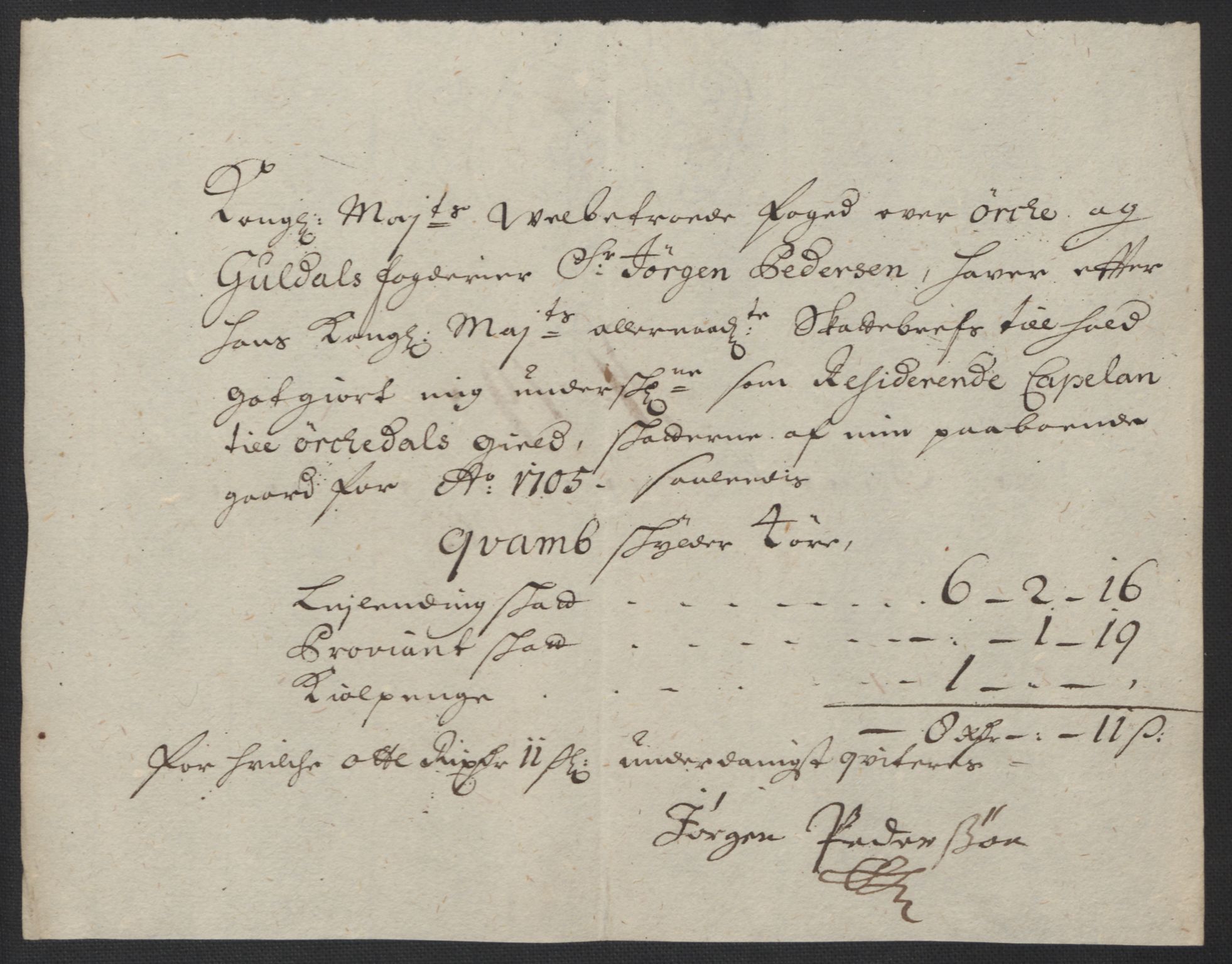 Rentekammeret inntil 1814, Reviderte regnskaper, Fogderegnskap, RA/EA-4092/R60/L3955: Fogderegnskap Orkdal og Gauldal, 1705, p. 202