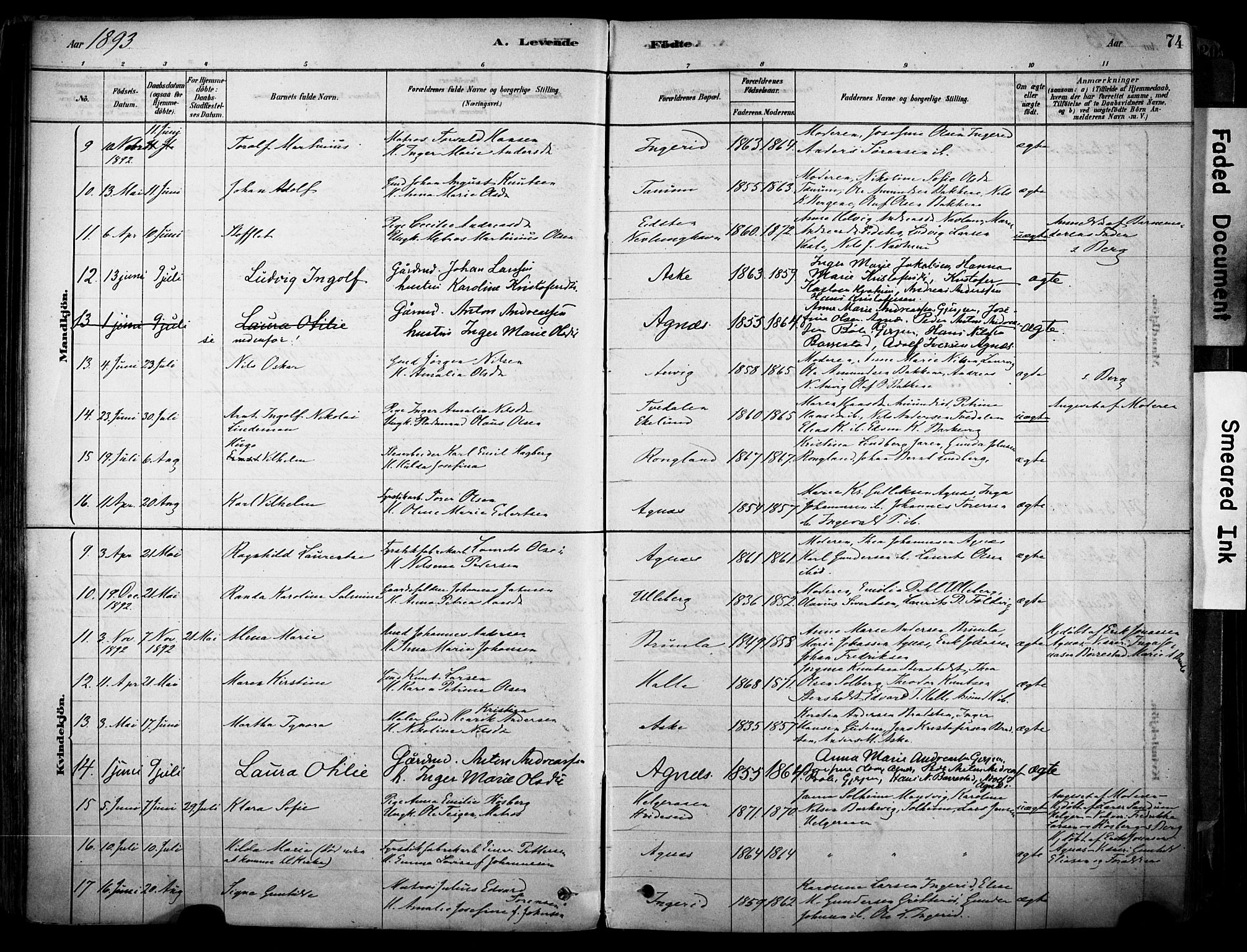 Brunlanes kirkebøker, AV/SAKO-A-342/F/Fc/L0001: Parish register (official) no. III 1, 1878-1899, p. 74