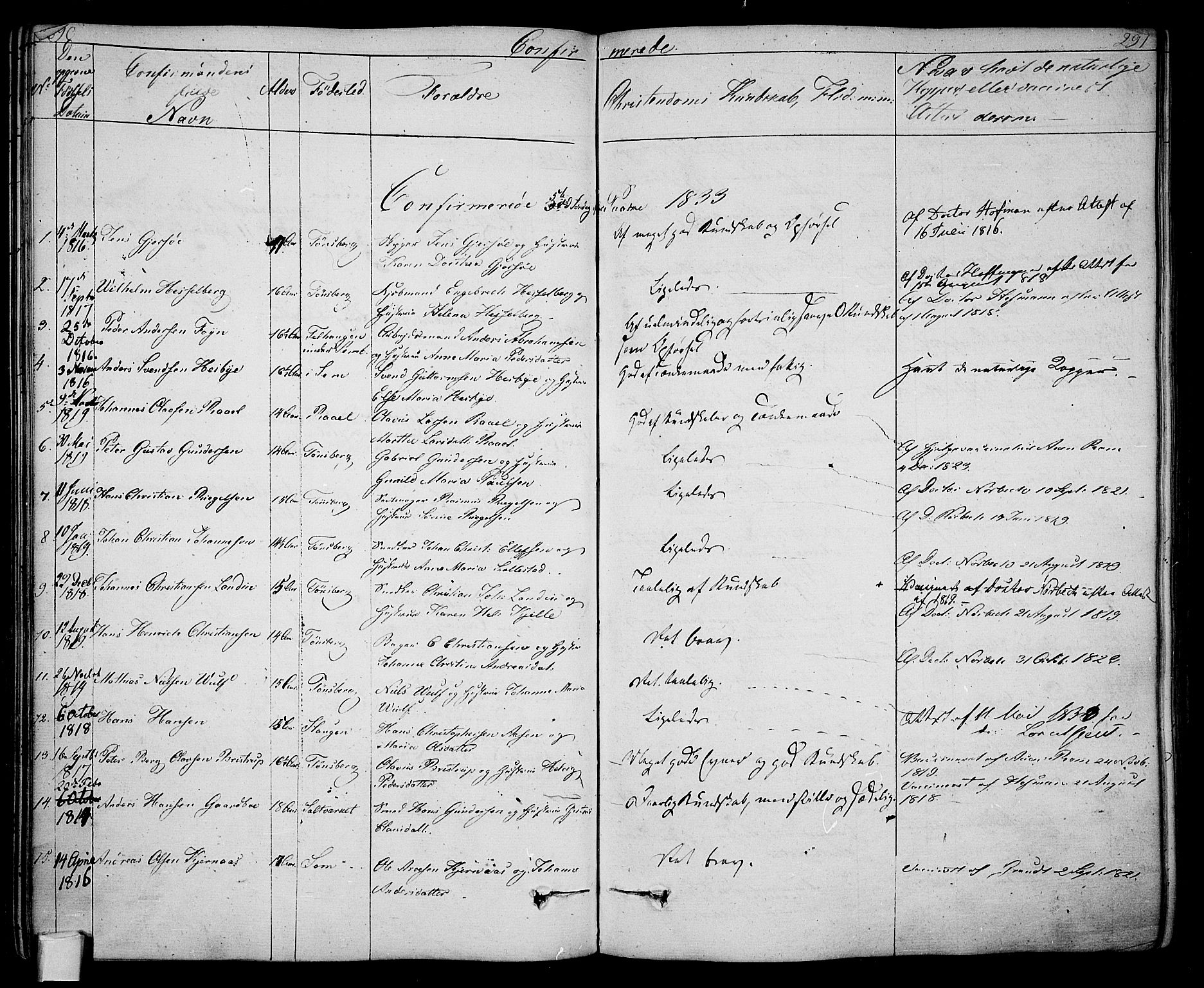 Tønsberg kirkebøker, AV/SAKO-A-330/F/Fa/L0005: Parish register (official) no. I 5, 1827-1836, p. 290-291