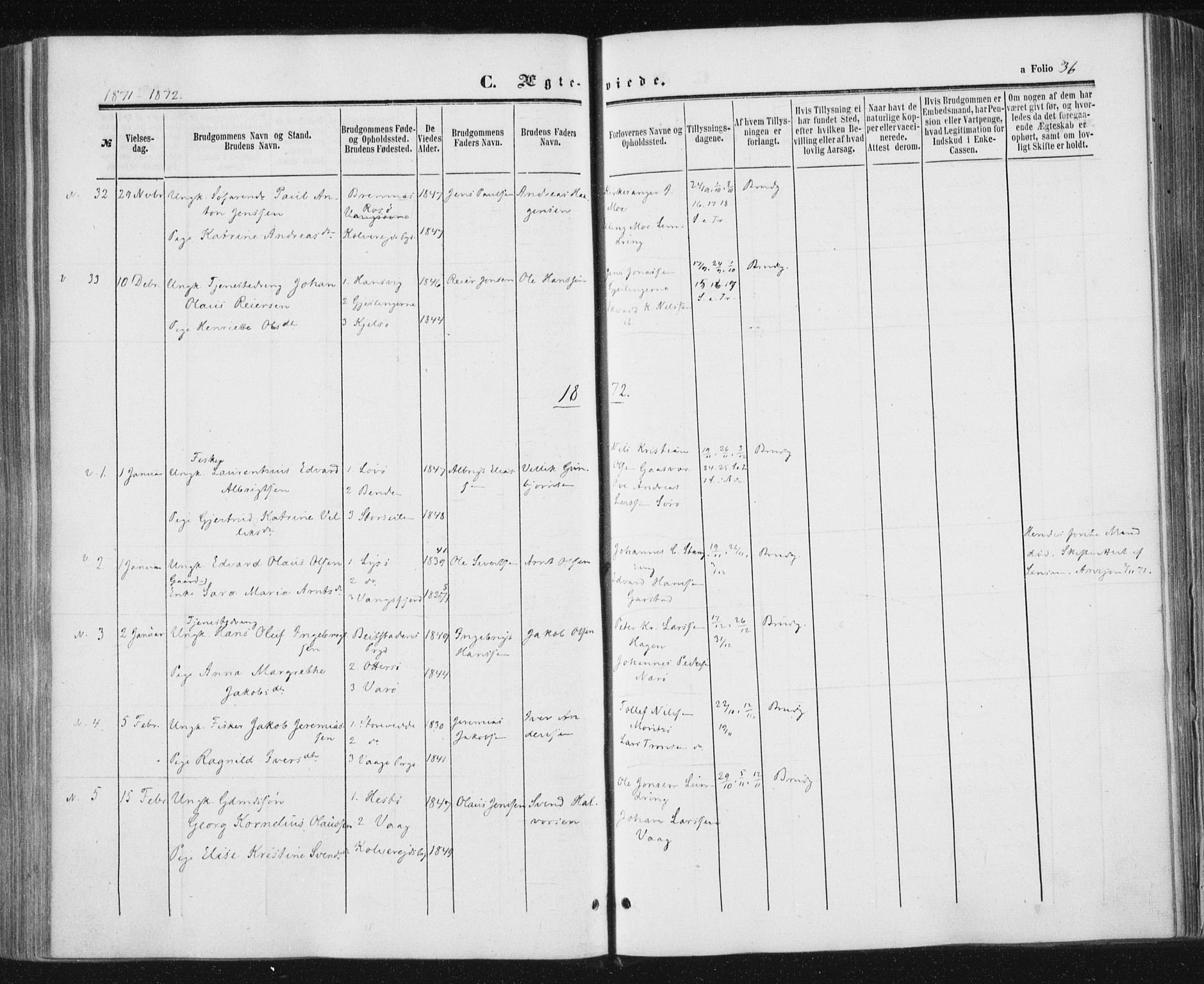 Ministerialprotokoller, klokkerbøker og fødselsregistre - Nord-Trøndelag, AV/SAT-A-1458/784/L0670: Parish register (official) no. 784A05, 1860-1876, p. 36