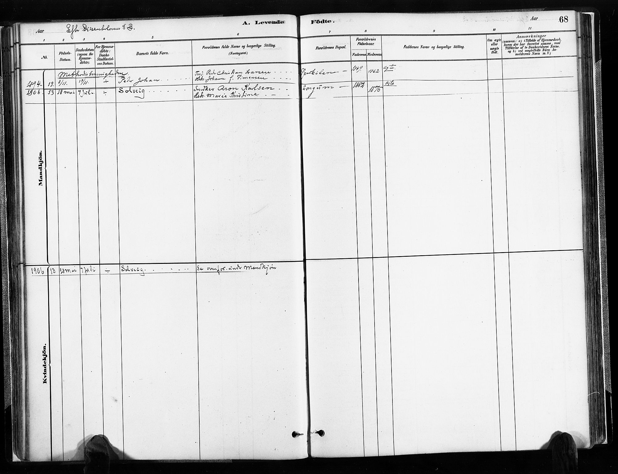Austre Moland sokneprestkontor, AV/SAK-1111-0001/F/Fa/Faa/L0010: Parish register (official) no. A 10, 1880-1904, p. 68