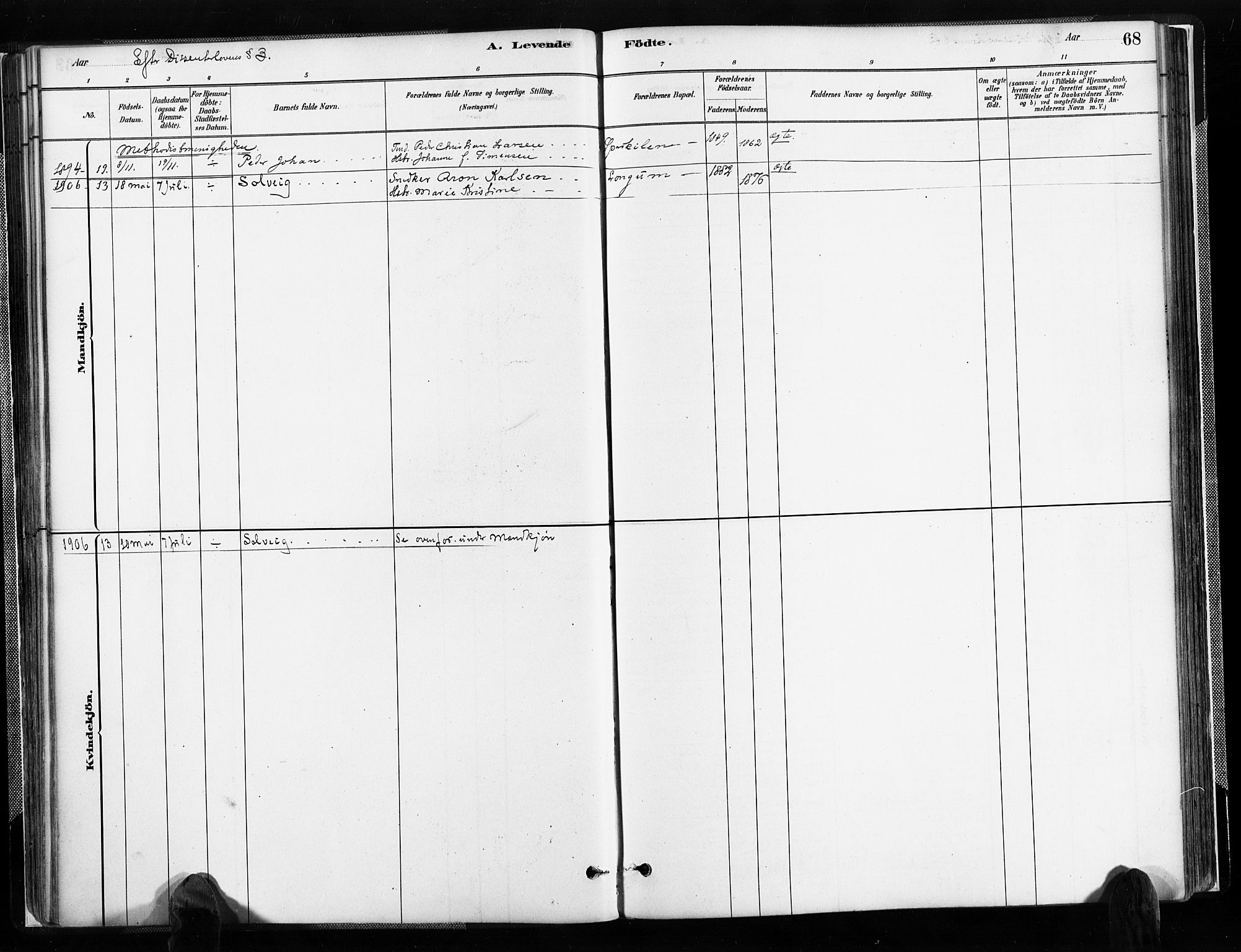 Austre Moland sokneprestkontor, AV/SAK-1111-0001/F/Fa/Faa/L0010: Parish register (official) no. A 10, 1880-1904, p. 68