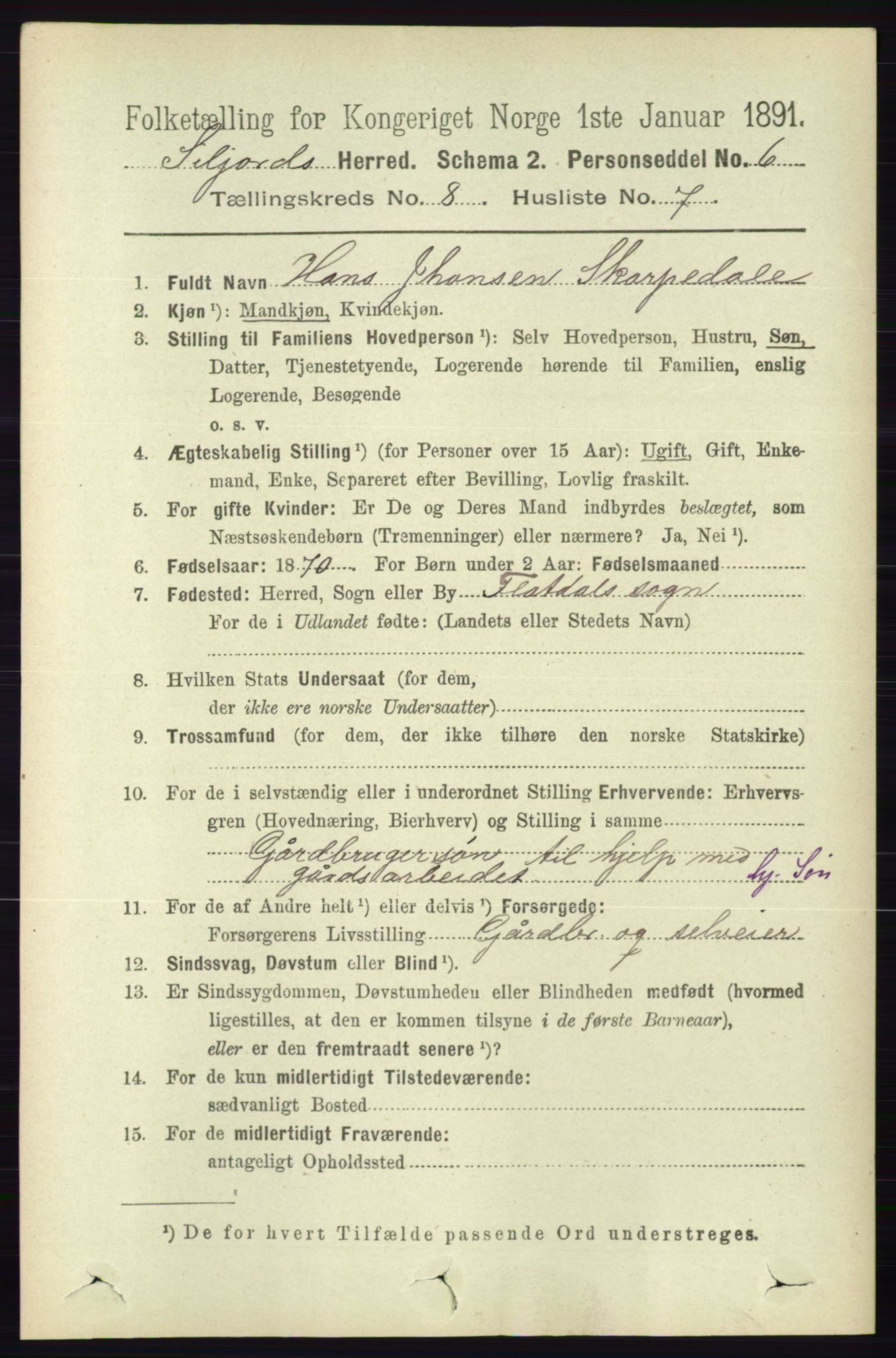 RA, 1891 census for 0828 Seljord, 1891, p. 2913