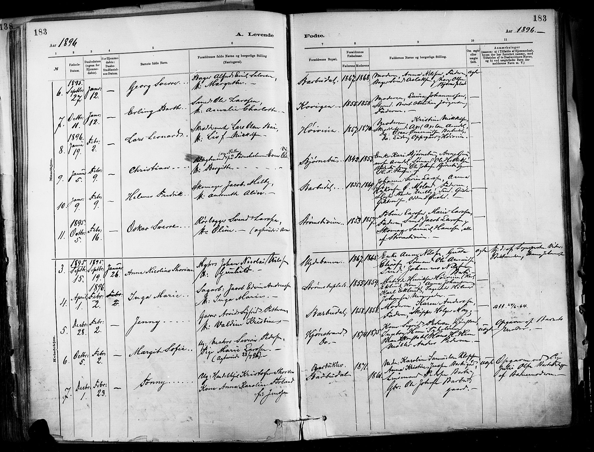 Barbu sokneprestkontor, AV/SAK-1111-0003/F/Fa/L0002: Parish register (official) no. A 2, 1883-1898, p. 183