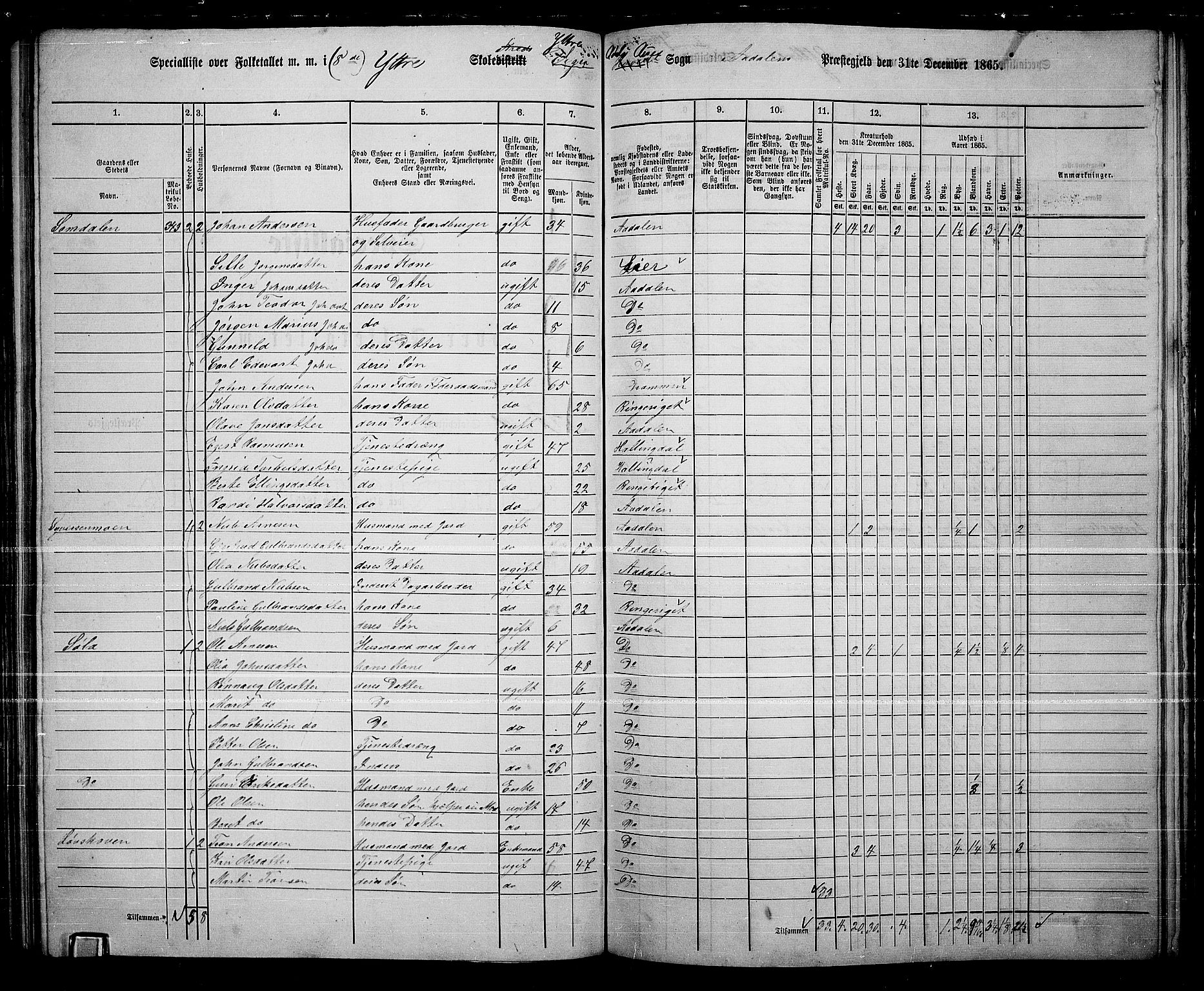 RA, 1865 census for Ådal, 1865, p. 77