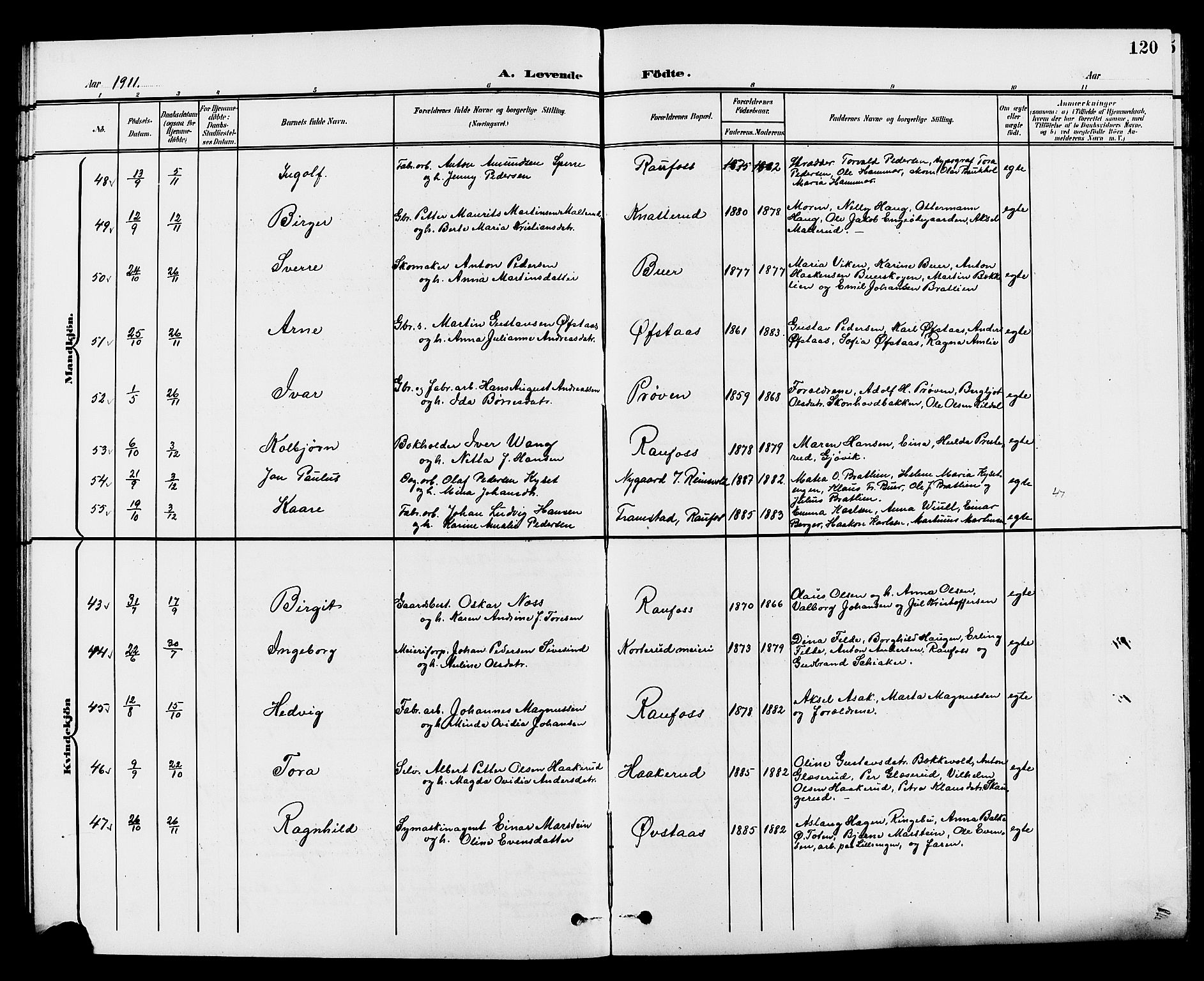 Vestre Toten prestekontor, AV/SAH-PREST-108/H/Ha/Hab/L0010: Parish register (copy) no. 10, 1900-1912, p. 120