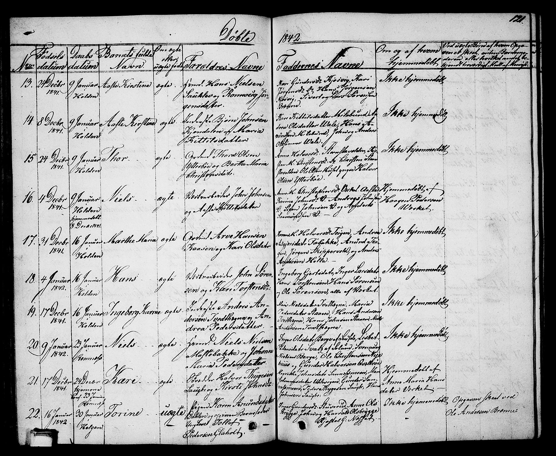 Holla kirkebøker, AV/SAKO-A-272/G/Ga/L0002: Parish register (copy) no. I 2, 1830-1848, p. 121