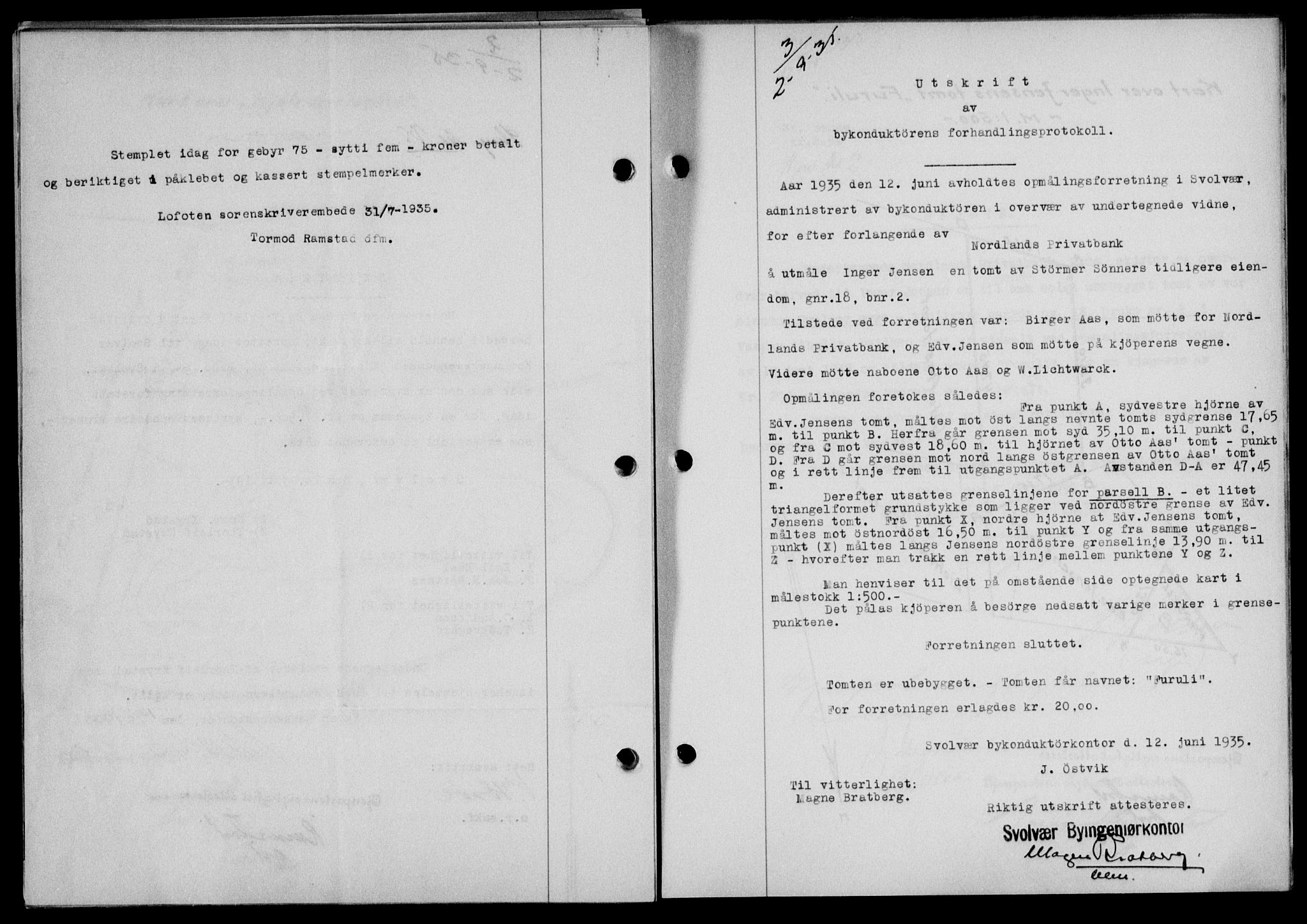 Lofoten sorenskriveri, SAT/A-0017/1/2/2C/L0032b: Mortgage book no. 32b, 1935-1935, Deed date: 02.09.1935