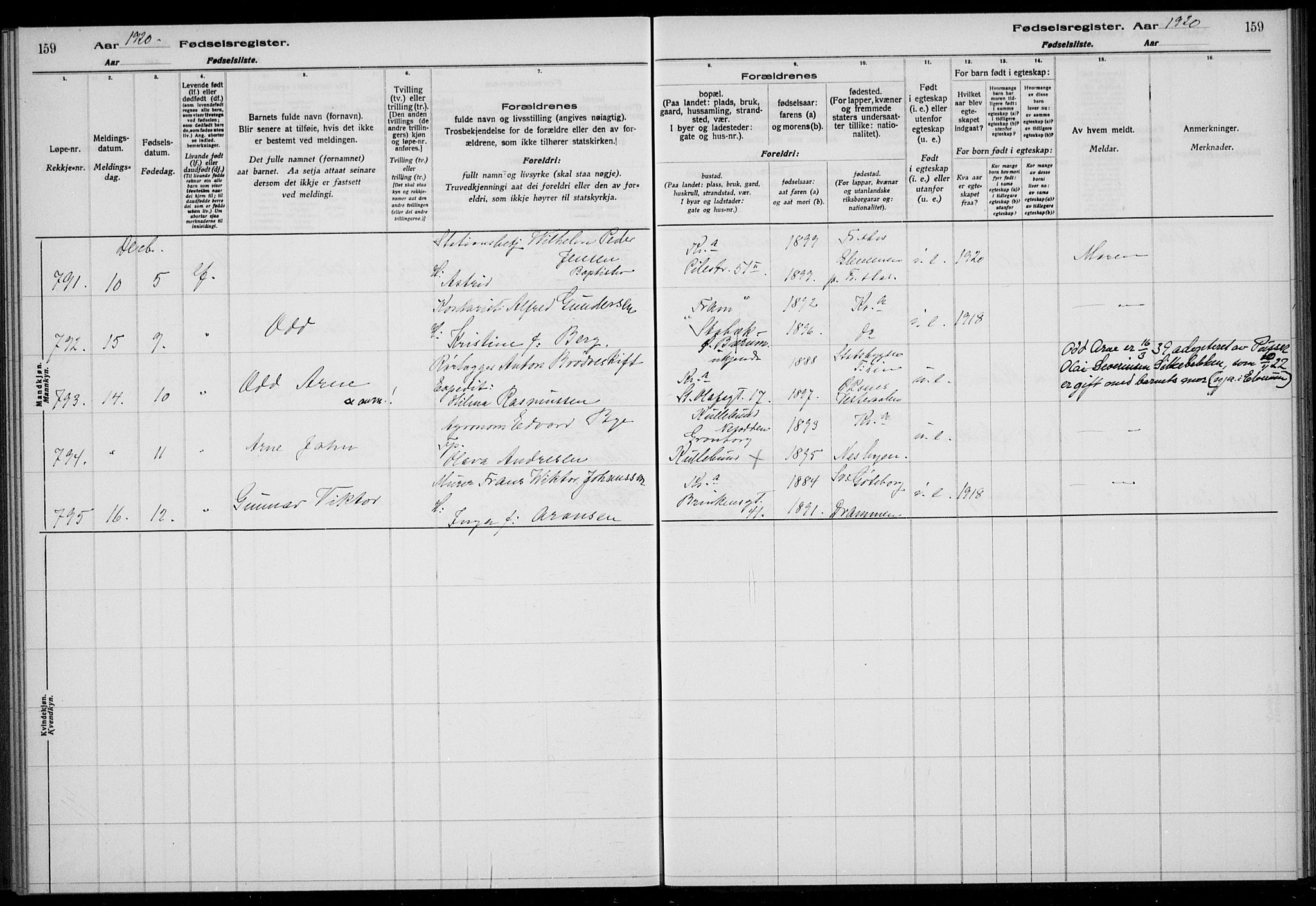 Rikshospitalet prestekontor Kirkebøker, AV/SAO-A-10309b/J/L0005: Birth register no. 5, 1920-1920, p. 159