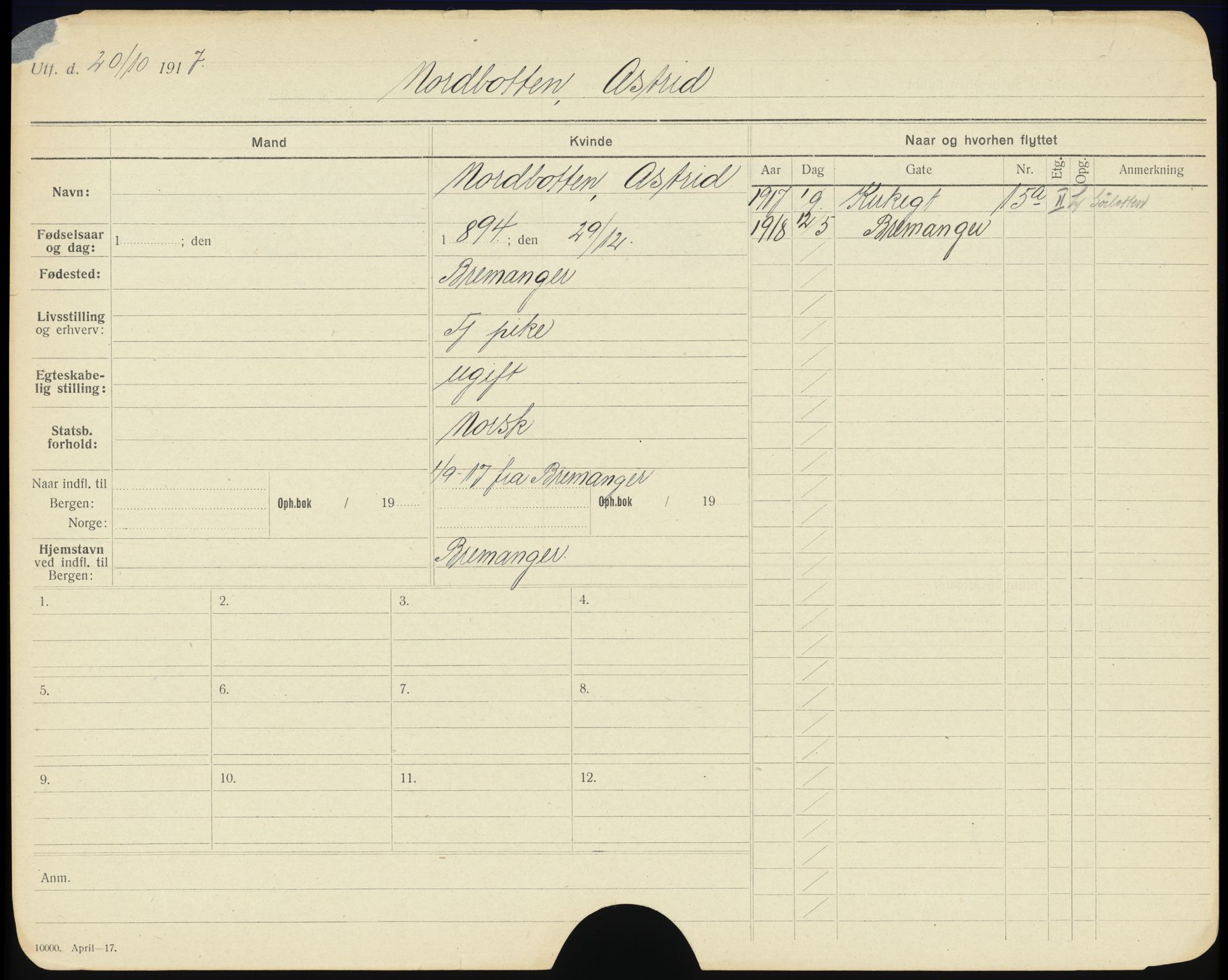 Bergen folkeregister, SAB/A-17201/I/Ia/L0023: Utflyttet 1912 - 1920, Norberg - Olsen, J., 1912-1920