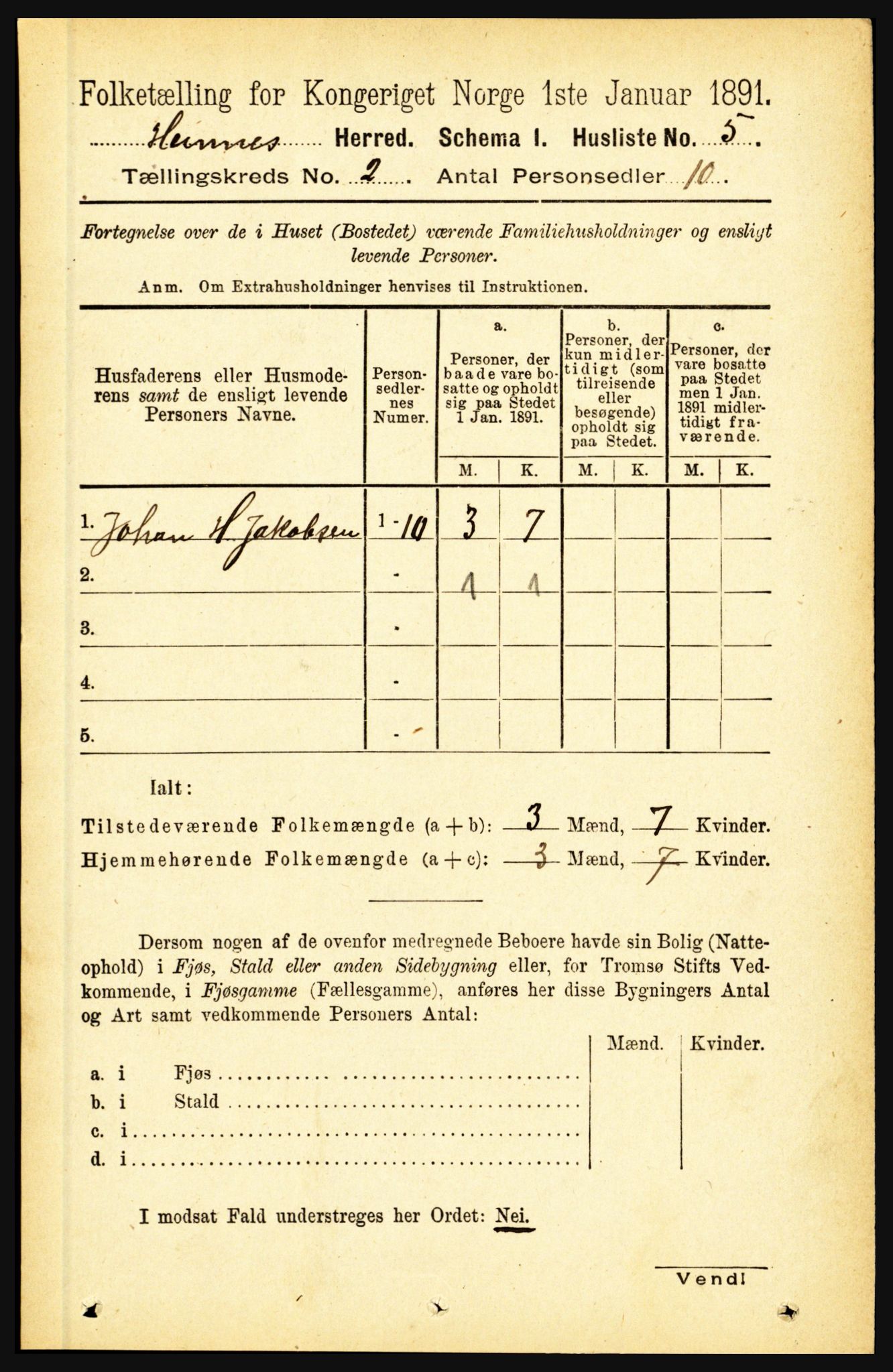 RA, 1891 census for 1832 Hemnes, 1891, p. 1217