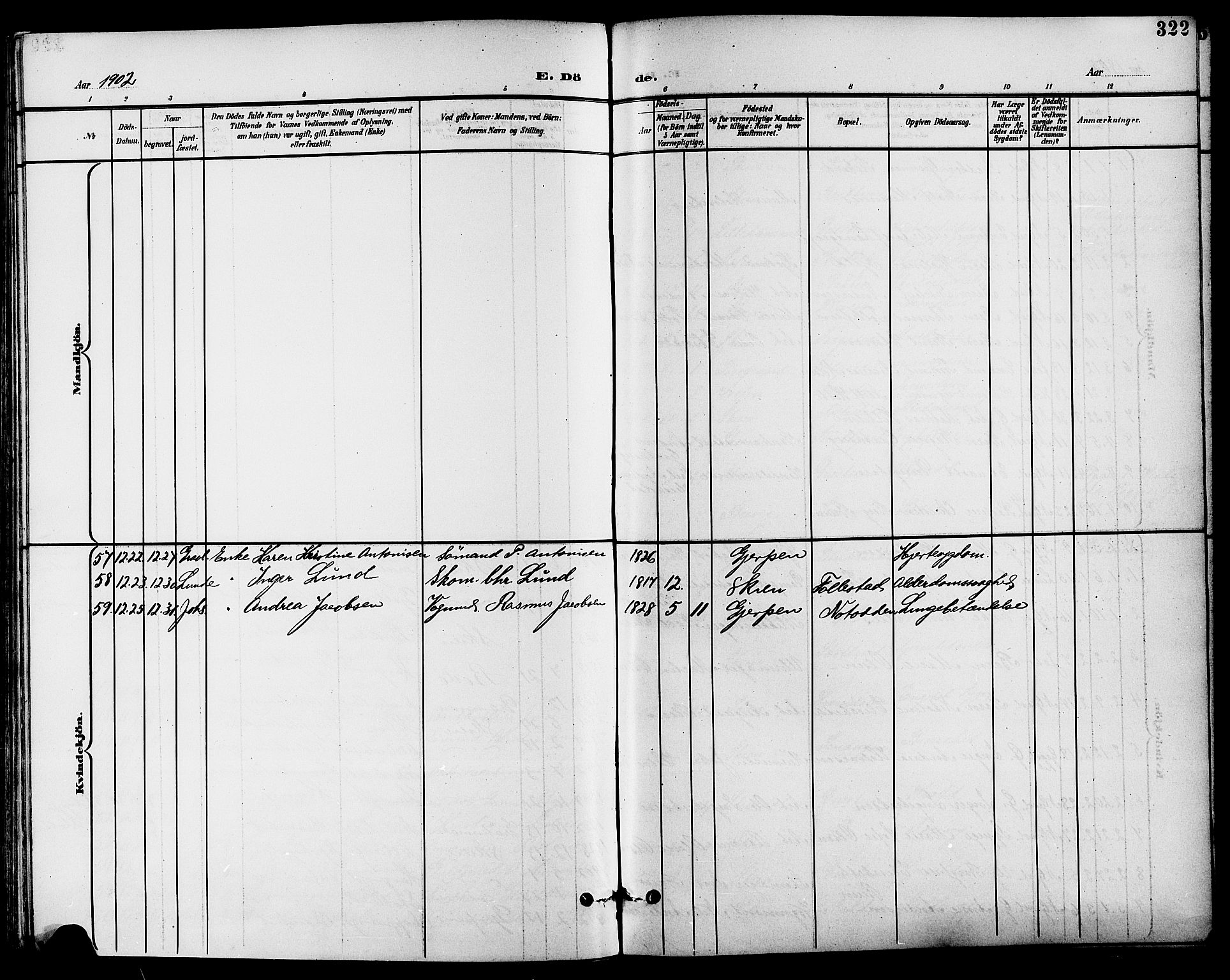 Skien kirkebøker, SAKO/A-302/G/Ga/L0008: Parish register (copy) no. 8, 1900-1910, p. 322