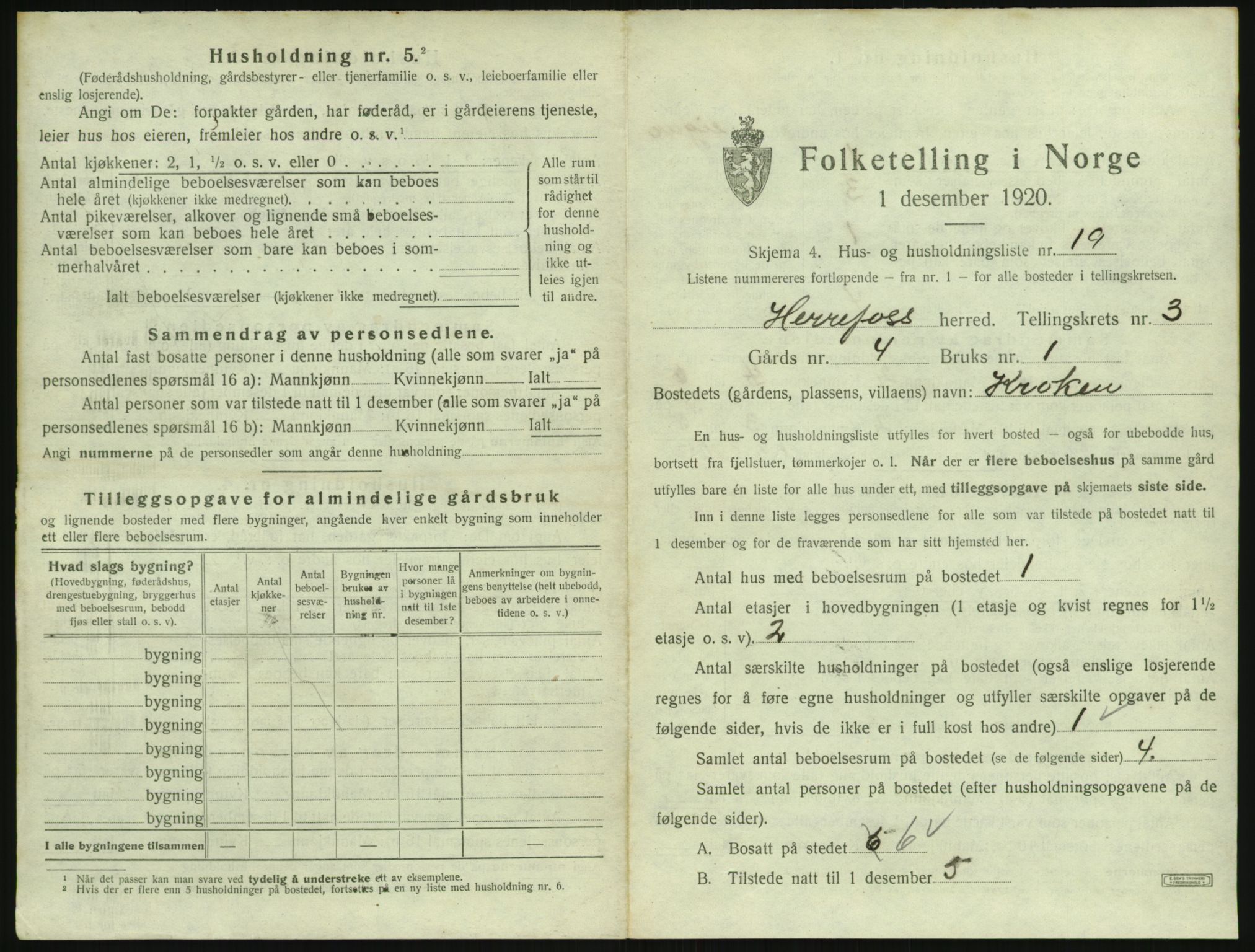 SAK, 1920 census for Herefoss, 1920, p. 128