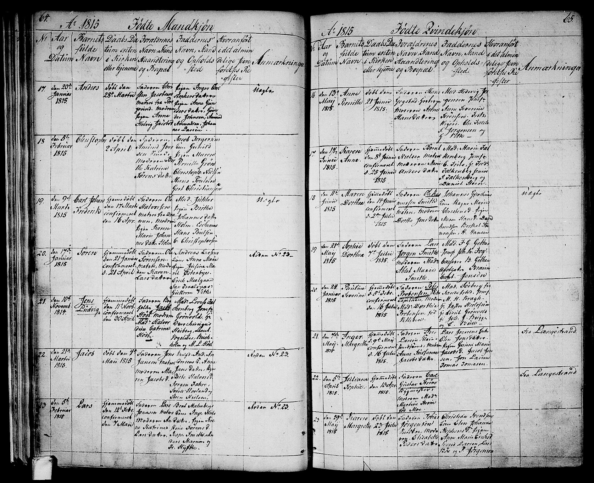 Larvik kirkebøker, SAKO/A-352/G/Ga/L0002: Parish register (copy) no. I 2, 1807-1830, p. 64-65