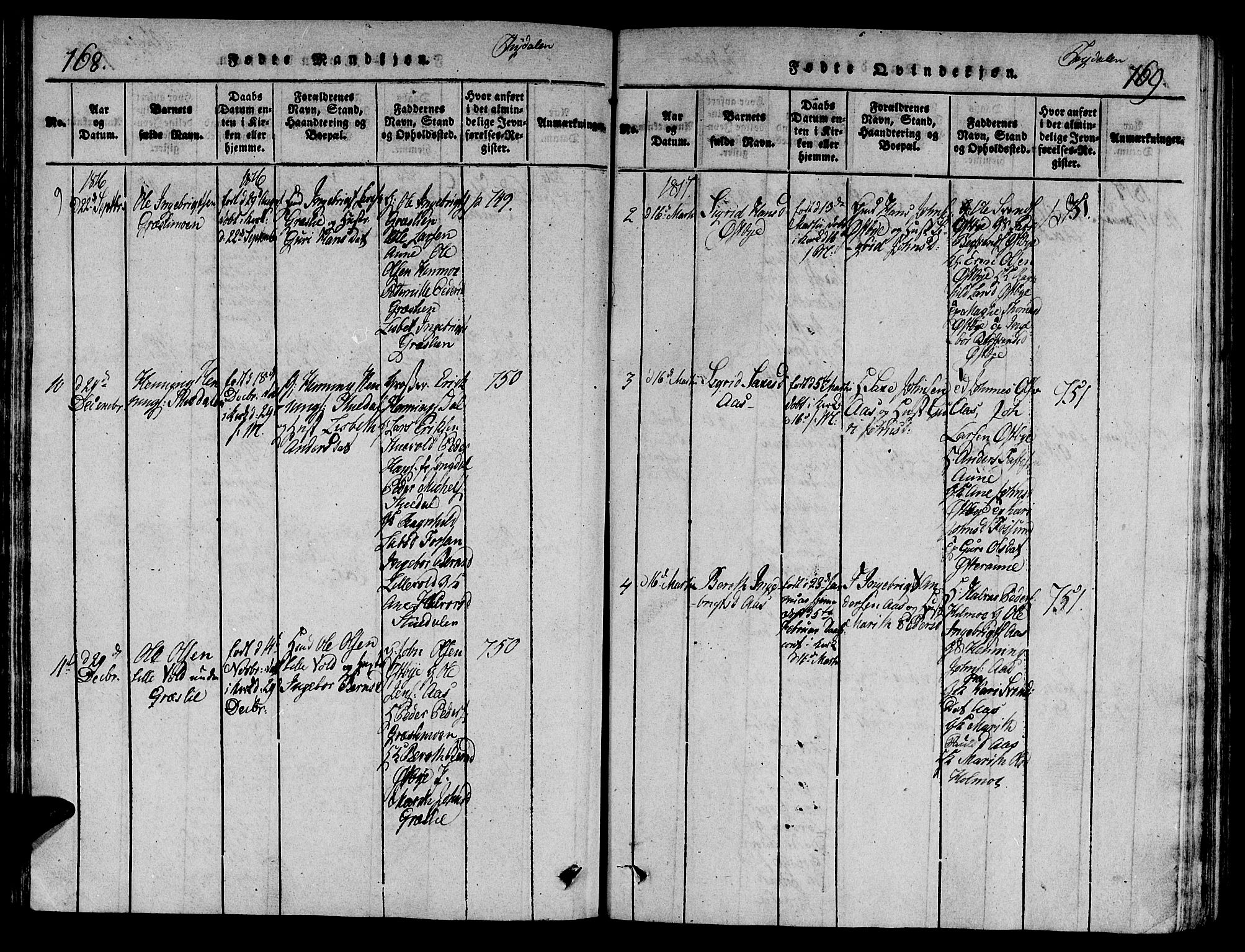 Ministerialprotokoller, klokkerbøker og fødselsregistre - Sør-Trøndelag, SAT/A-1456/695/L1142: Parish register (official) no. 695A04 /2, 1816-1824, p. 168-169
