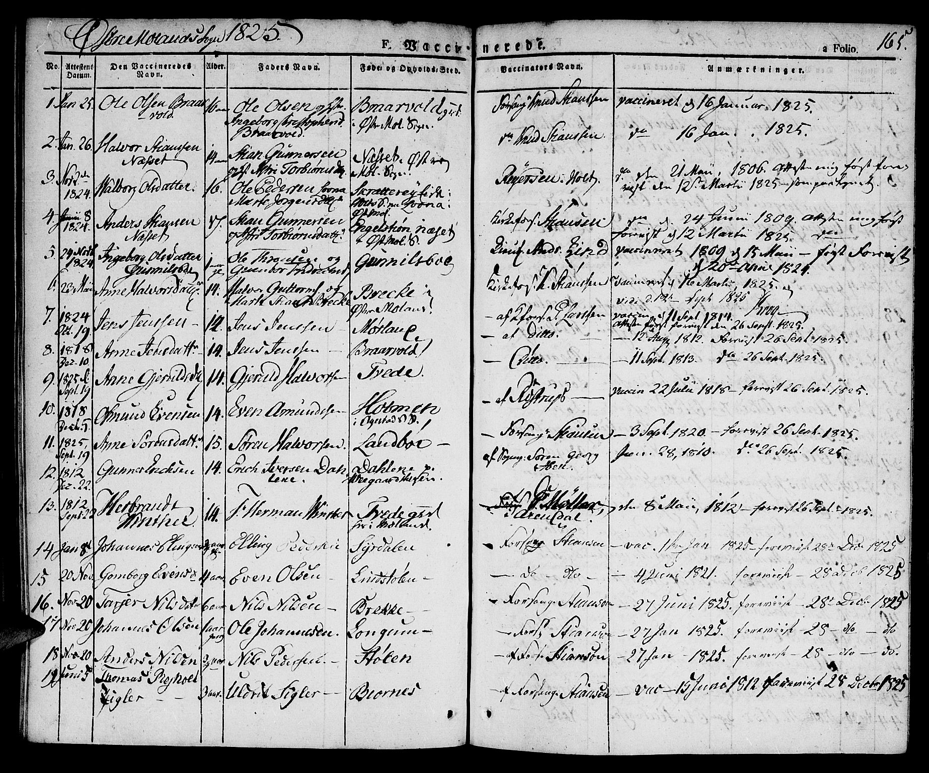 Austre Moland sokneprestkontor, SAK/1111-0001/F/Fa/Faa/L0005: Parish register (official) no. A 5, 1825-1837, p. 165
