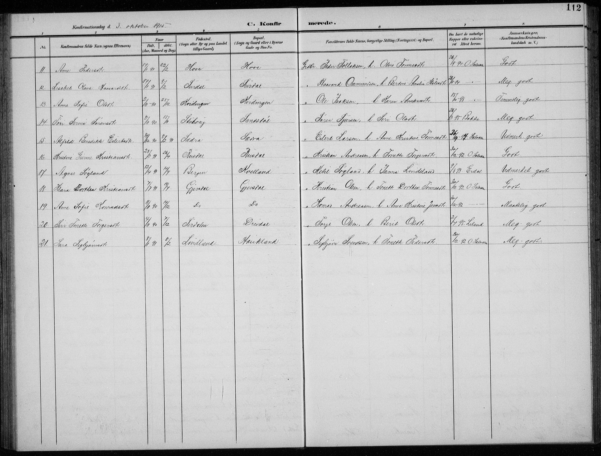 Lund sokneprestkontor, AV/SAST-A-101809/S07/L0008: Parish register (copy) no. B 8, 1902-1936, p. 112