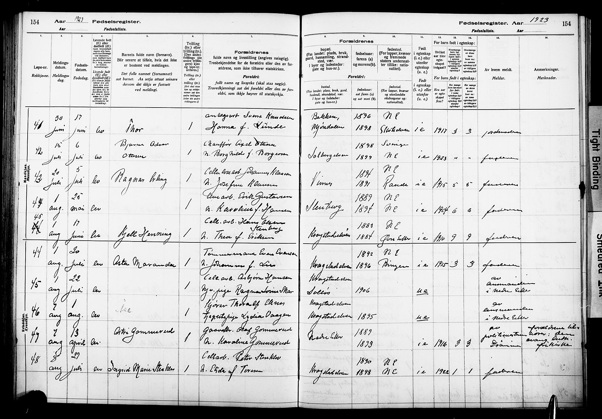 Nedre Eiker kirkebøker, AV/SAKO-A-612/J/Ja/L0001: Birth register no. 1, 1916-1925, p. 154