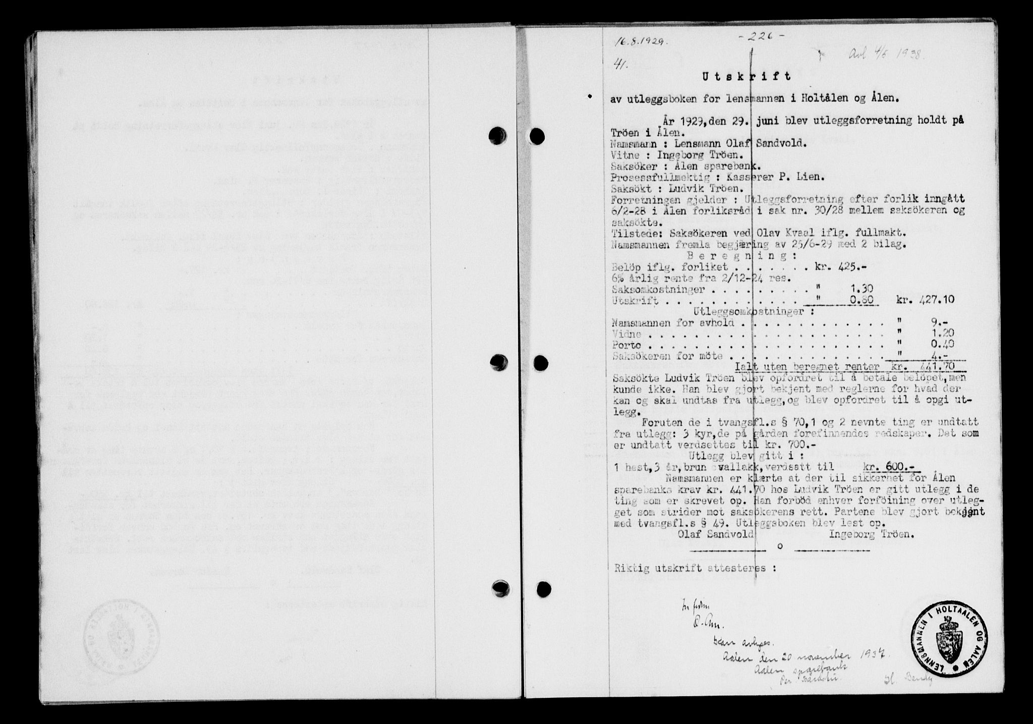 Gauldal sorenskriveri, AV/SAT-A-0014/1/2/2C/L0038: Mortgage book no. 39, 1929-1930, Deed date: 16.08.1929