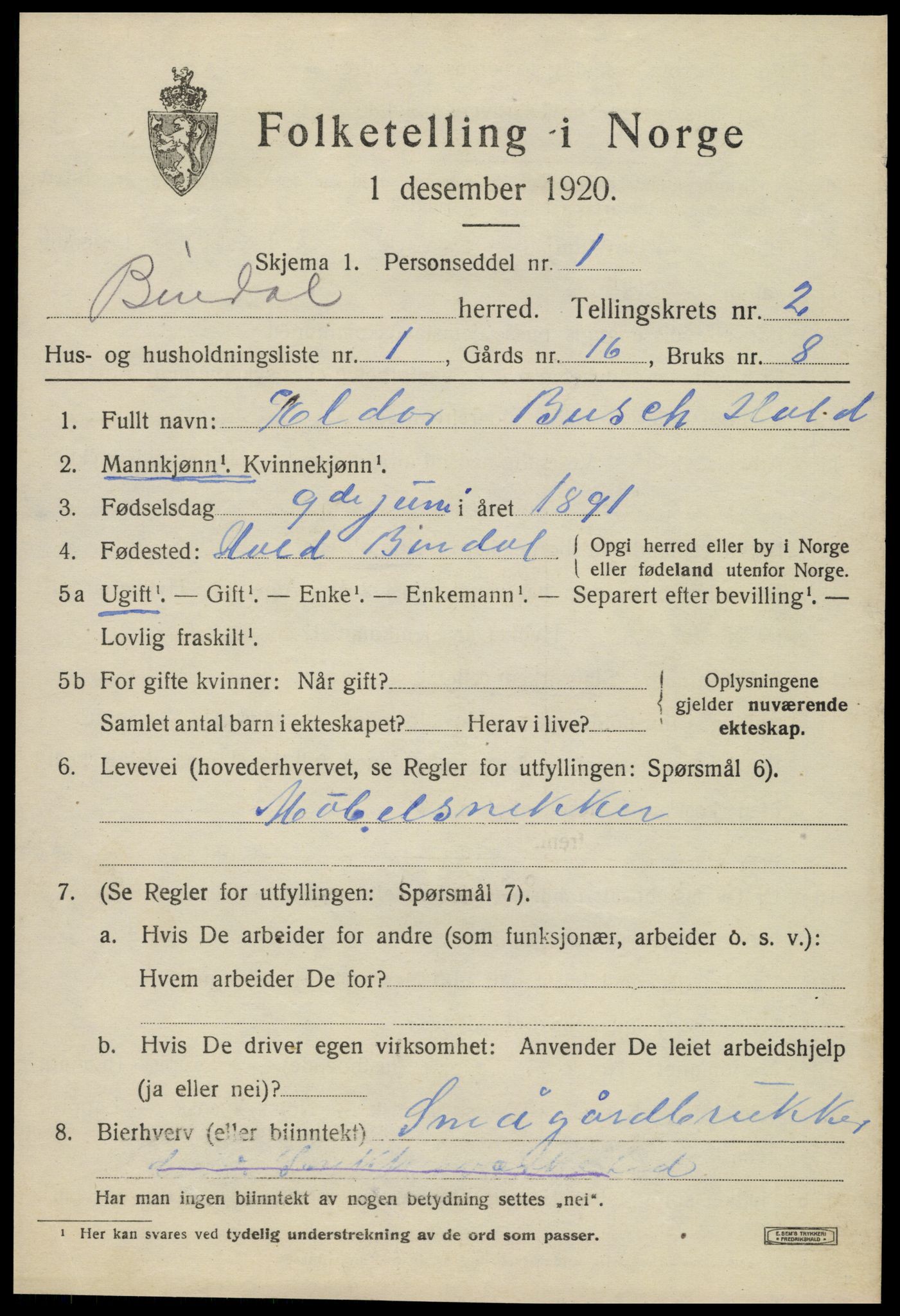 SAT, 1920 census for Bindal, 1920, p. 1791