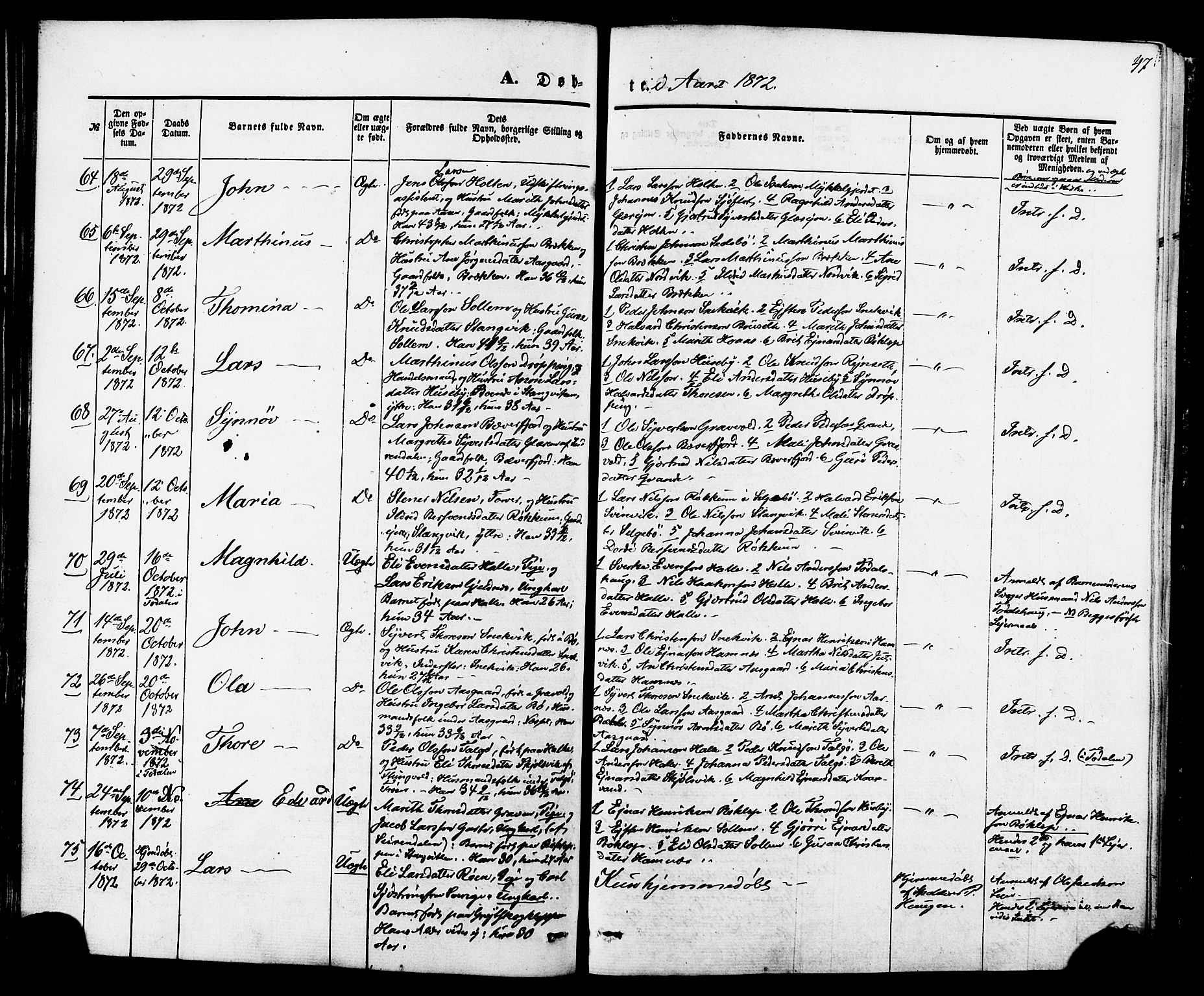 Ministerialprotokoller, klokkerbøker og fødselsregistre - Møre og Romsdal, SAT/A-1454/592/L1027: Parish register (official) no. 592A05, 1865-1878, p. 47