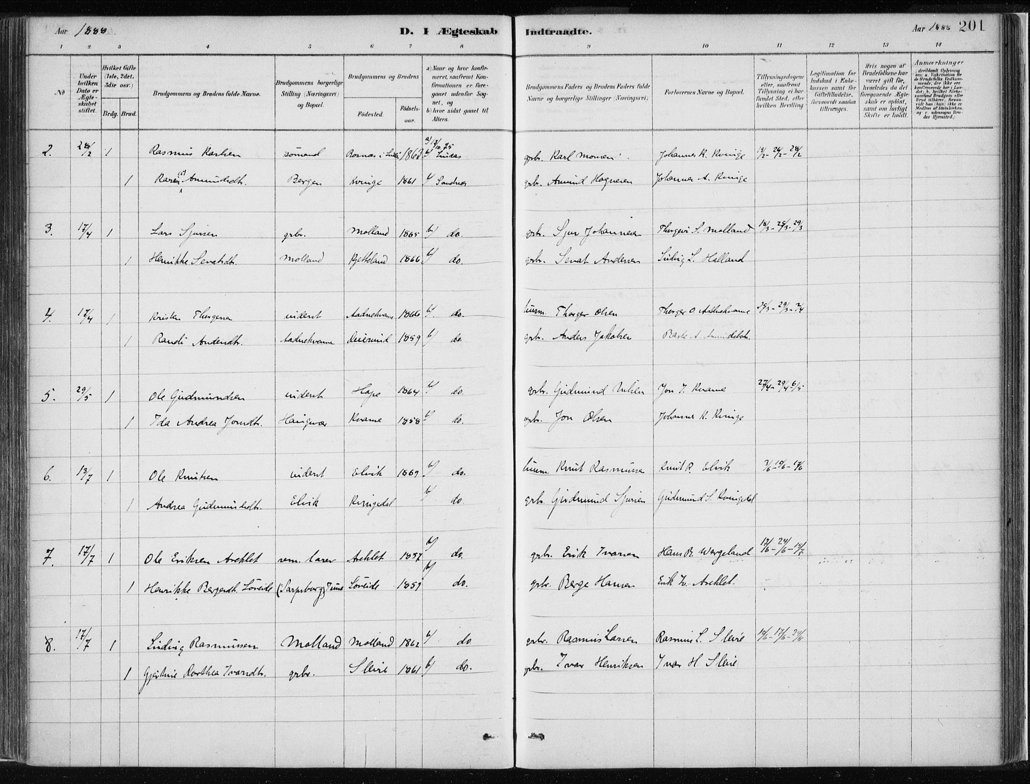 Masfjorden Sokneprestembete, SAB/A-77001: Parish register (official) no. B  1, 1876-1899, p. 201