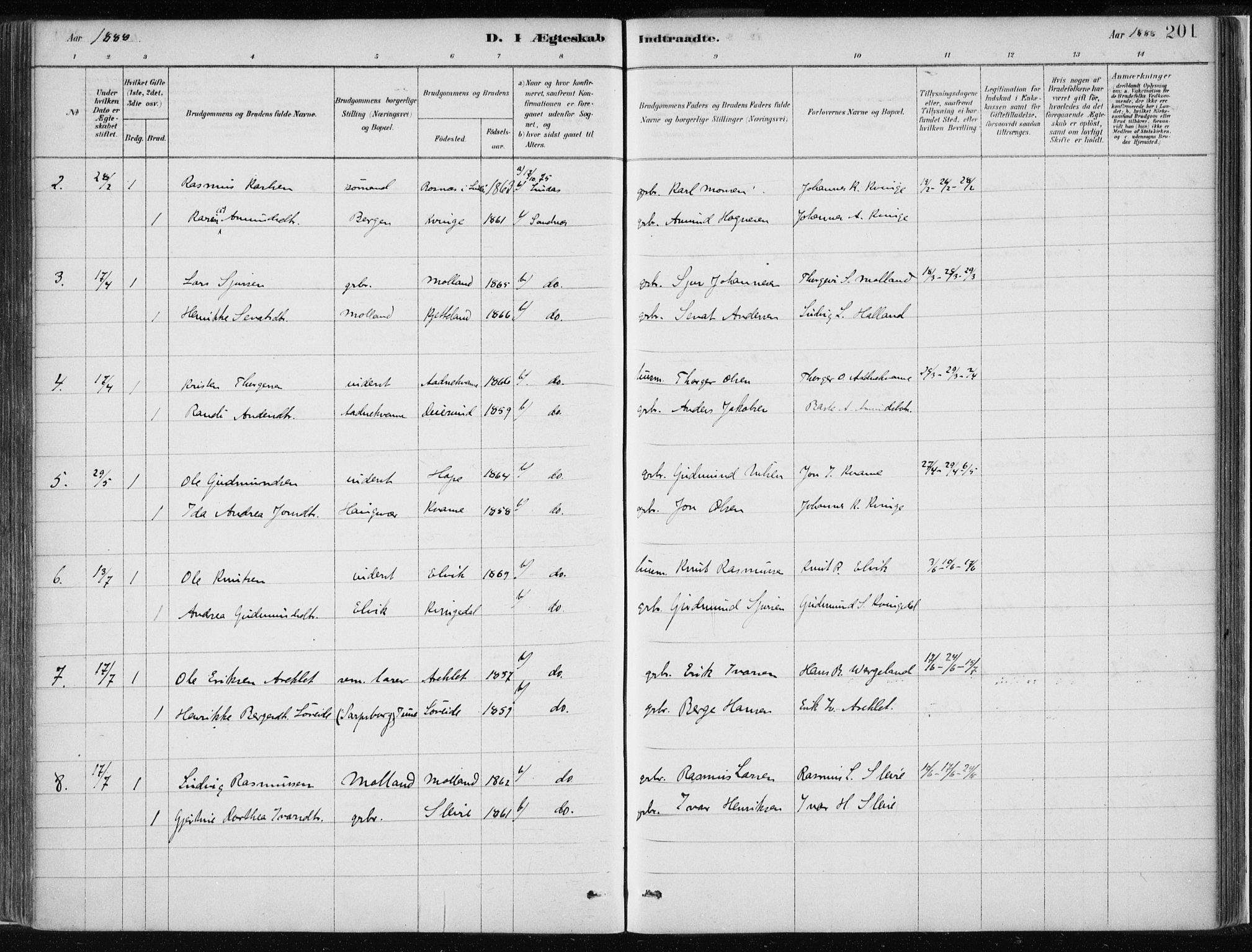 Masfjorden sokneprestembete, AV/SAB-A-77001: Parish register (official) no. B  1, 1876-1899, p. 201