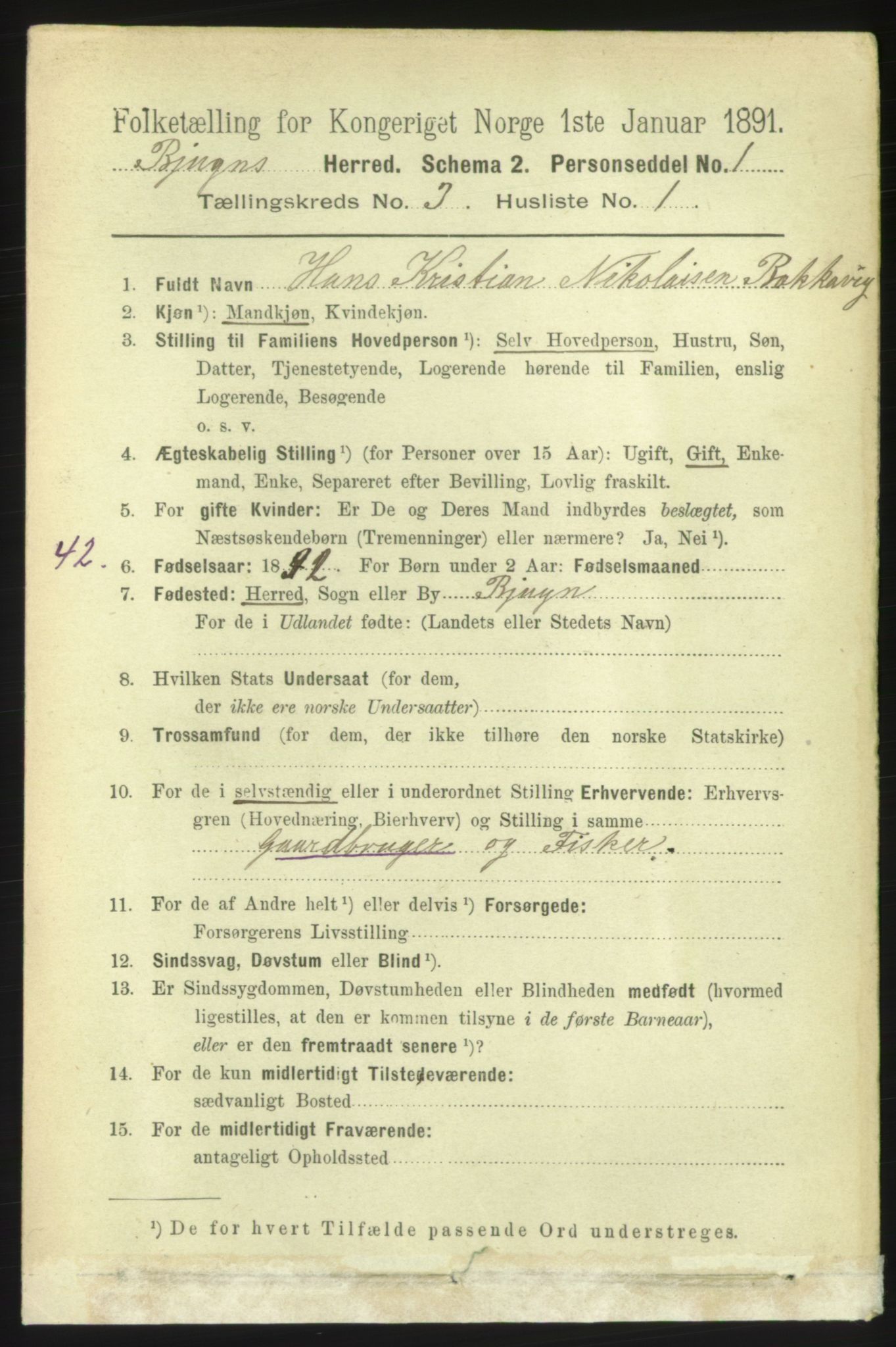 RA, 1891 census for 1627 Bjugn, 1891, p. 636