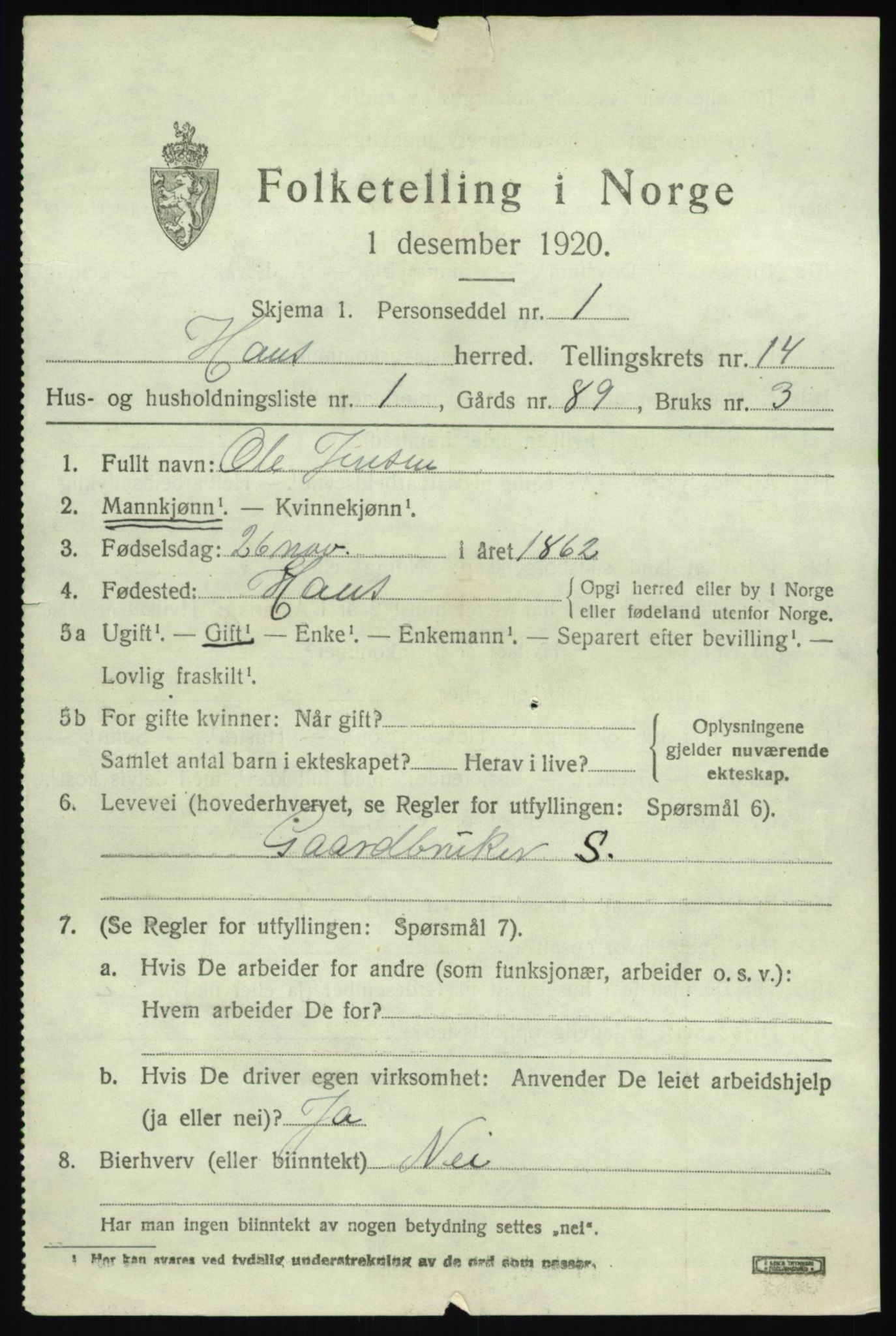 SAB, 1920 census for Haus, 1920, p. 8787