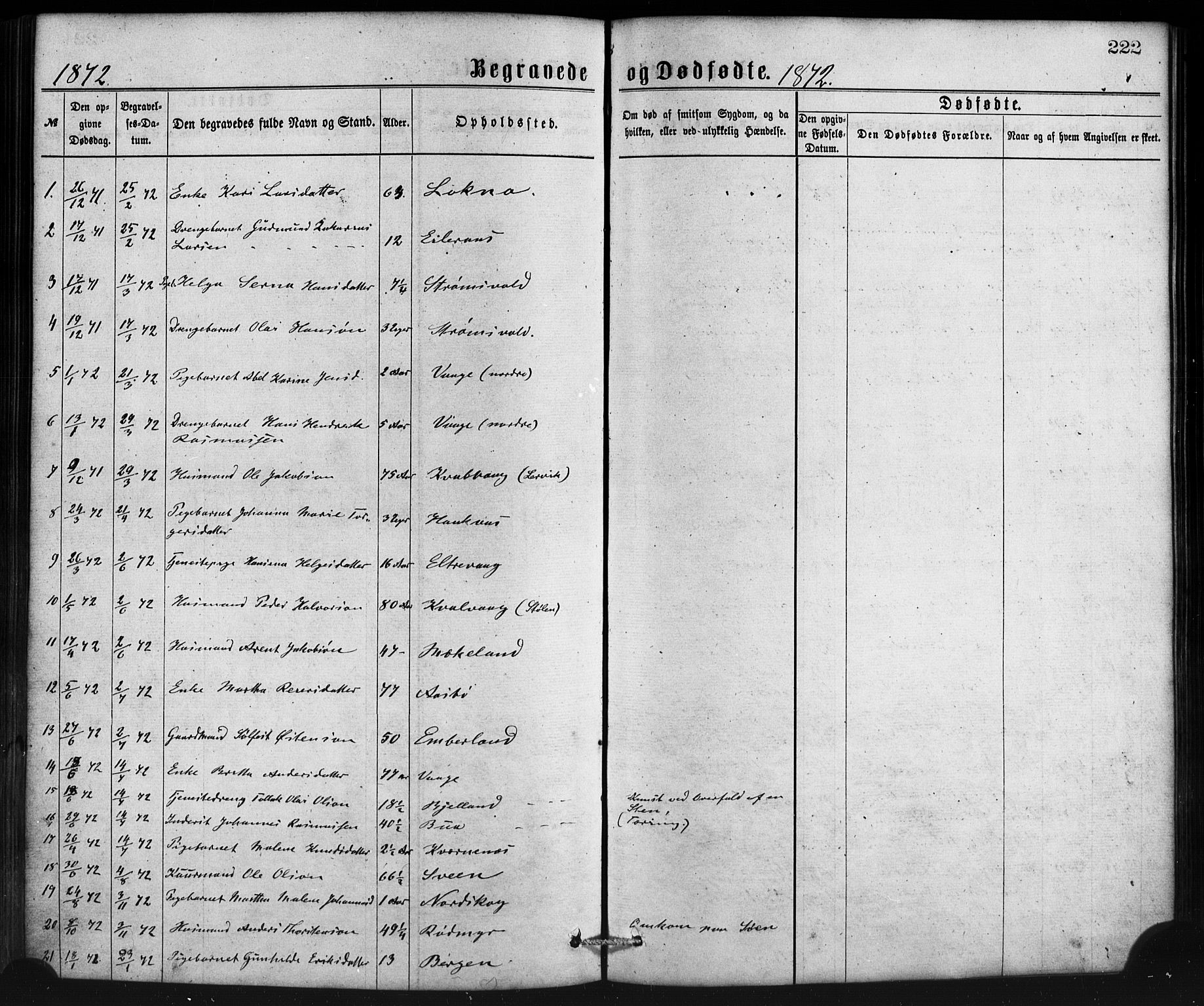 Sveio Sokneprestembete, AV/SAB-A-78501/H/Haa: Parish register (official) no. B 1, 1870-1883, p. 222