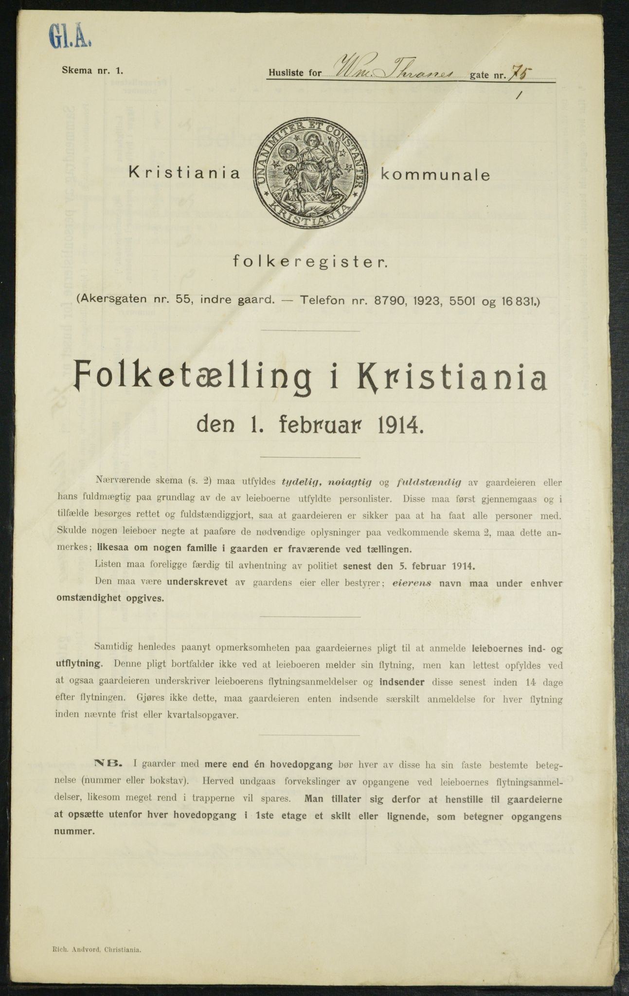 OBA, Municipal Census 1914 for Kristiania, 1914, p. 128354