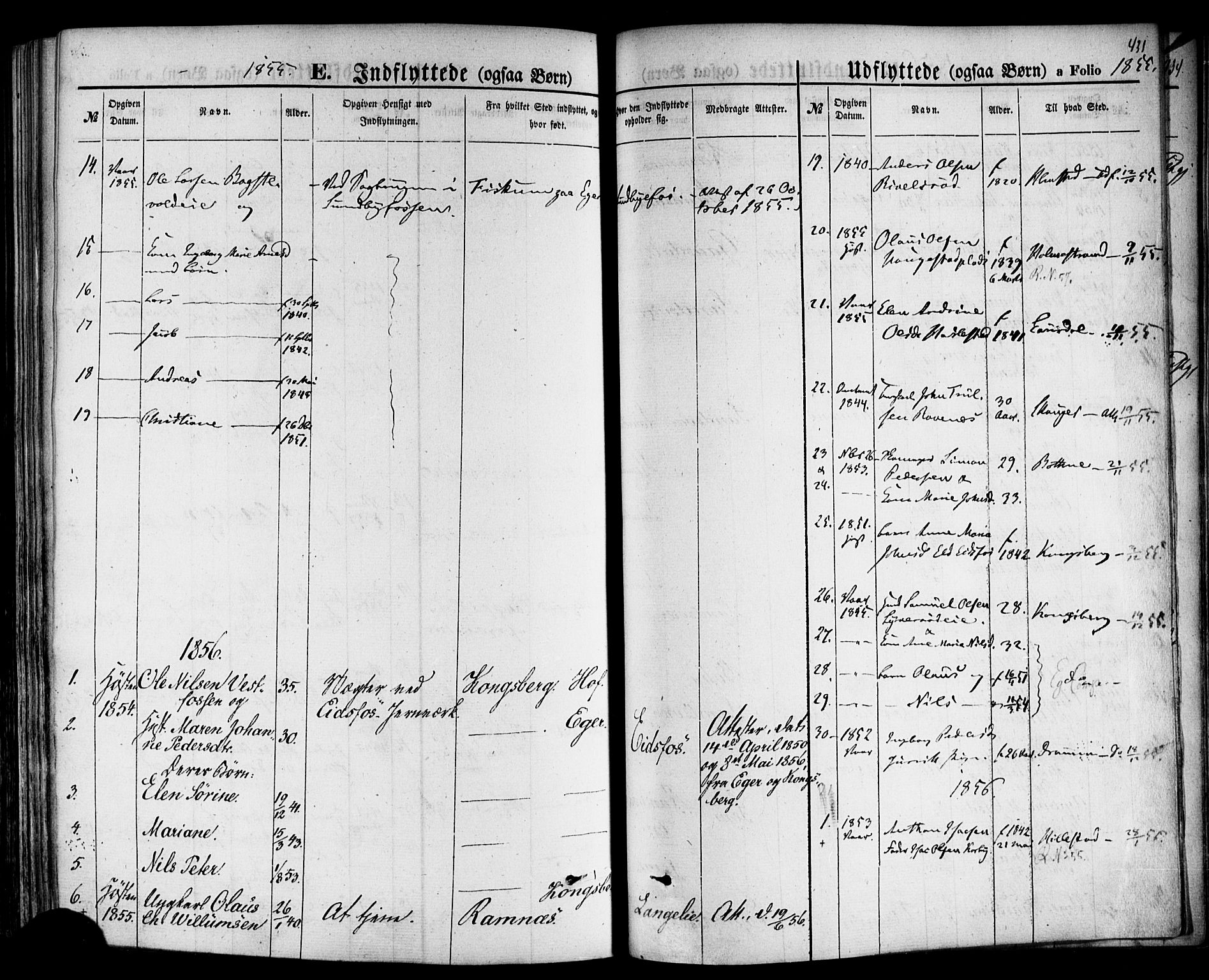 Hof kirkebøker, SAKO/A-64/F/Fa/L0006: Parish register (official) no. I 6, 1851-1877, p. 431