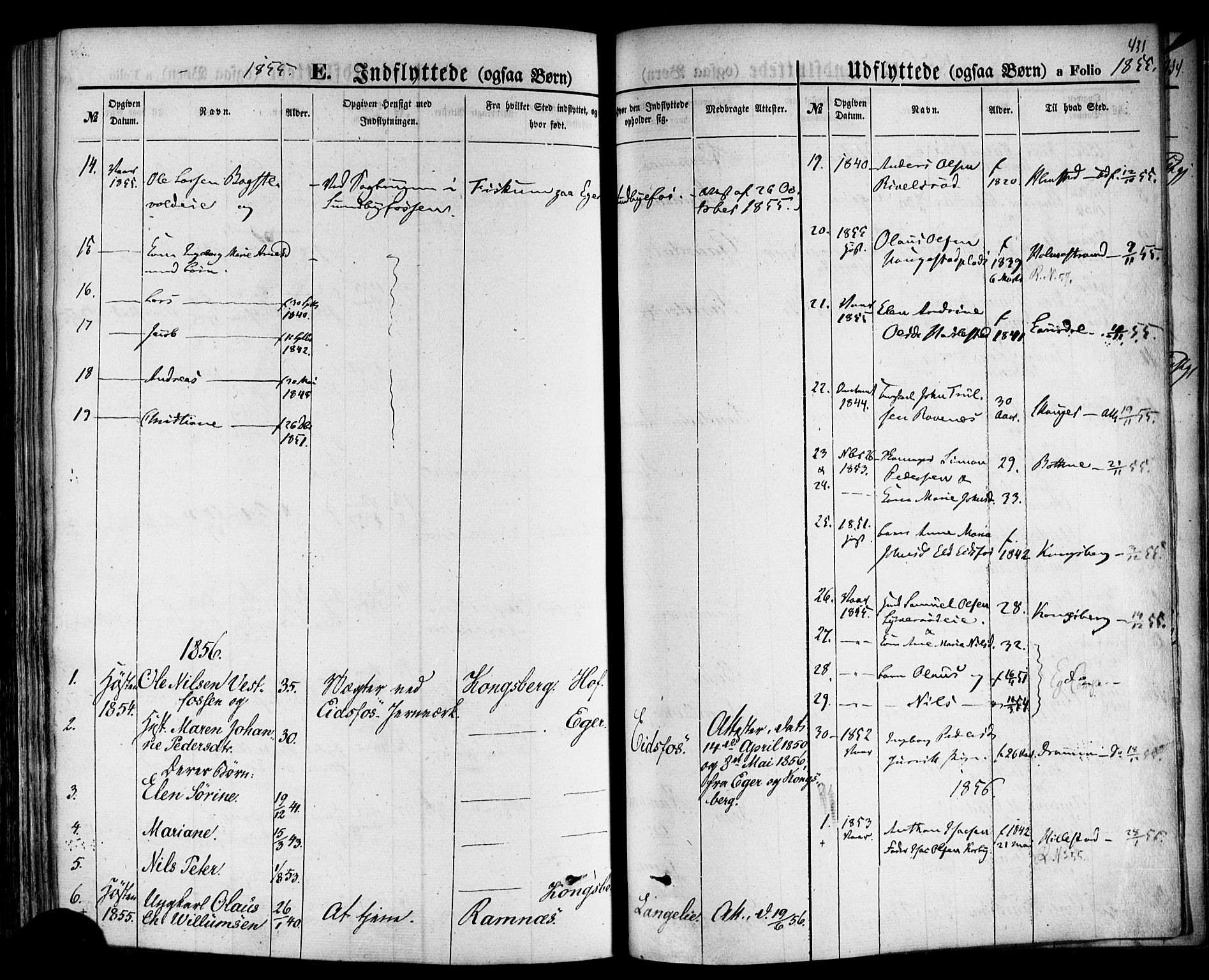 Hof kirkebøker, AV/SAKO-A-64/F/Fa/L0006: Parish register (official) no. I 6, 1851-1877, p. 431