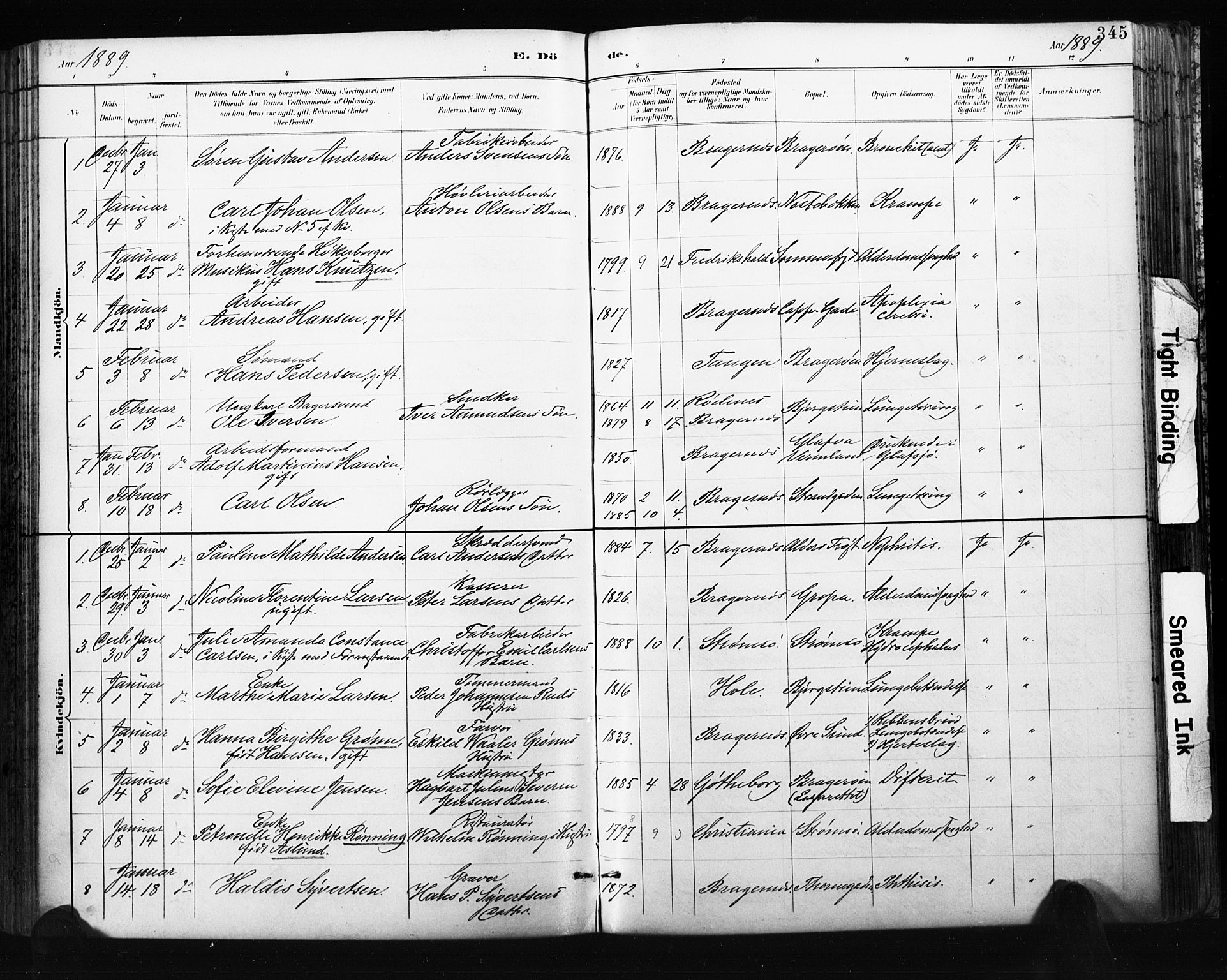 Bragernes kirkebøker, SAKO/A-6/F/Fb/L0007: Parish register (official) no. II 7, 1885-1893, p. 345