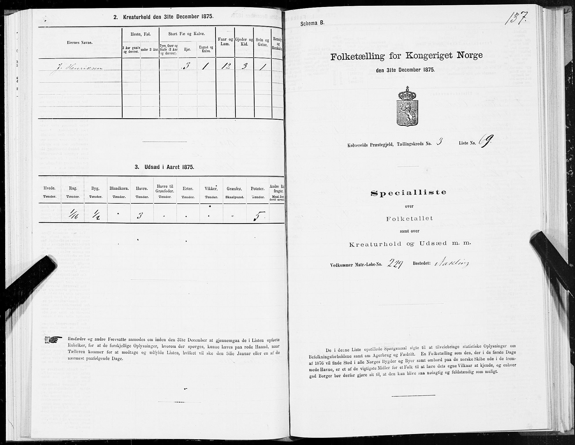 SAT, 1875 census for 1752P Kolvereid, 1875, p. 2137
