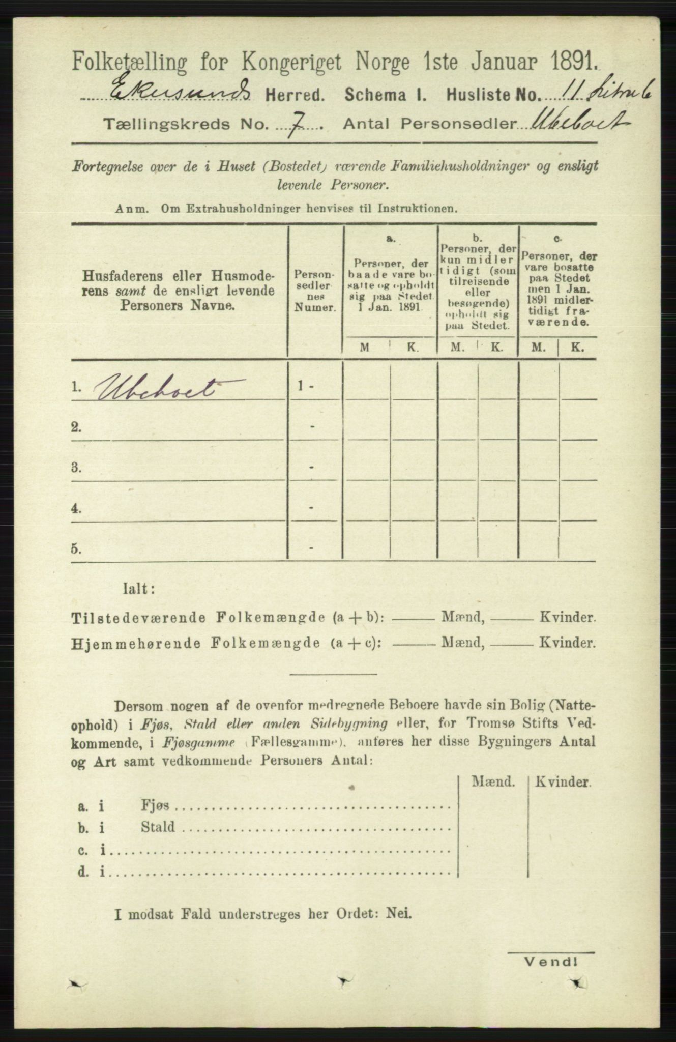 RA, 1891 census for 1116 Eigersund herred, 1891, p. 2734