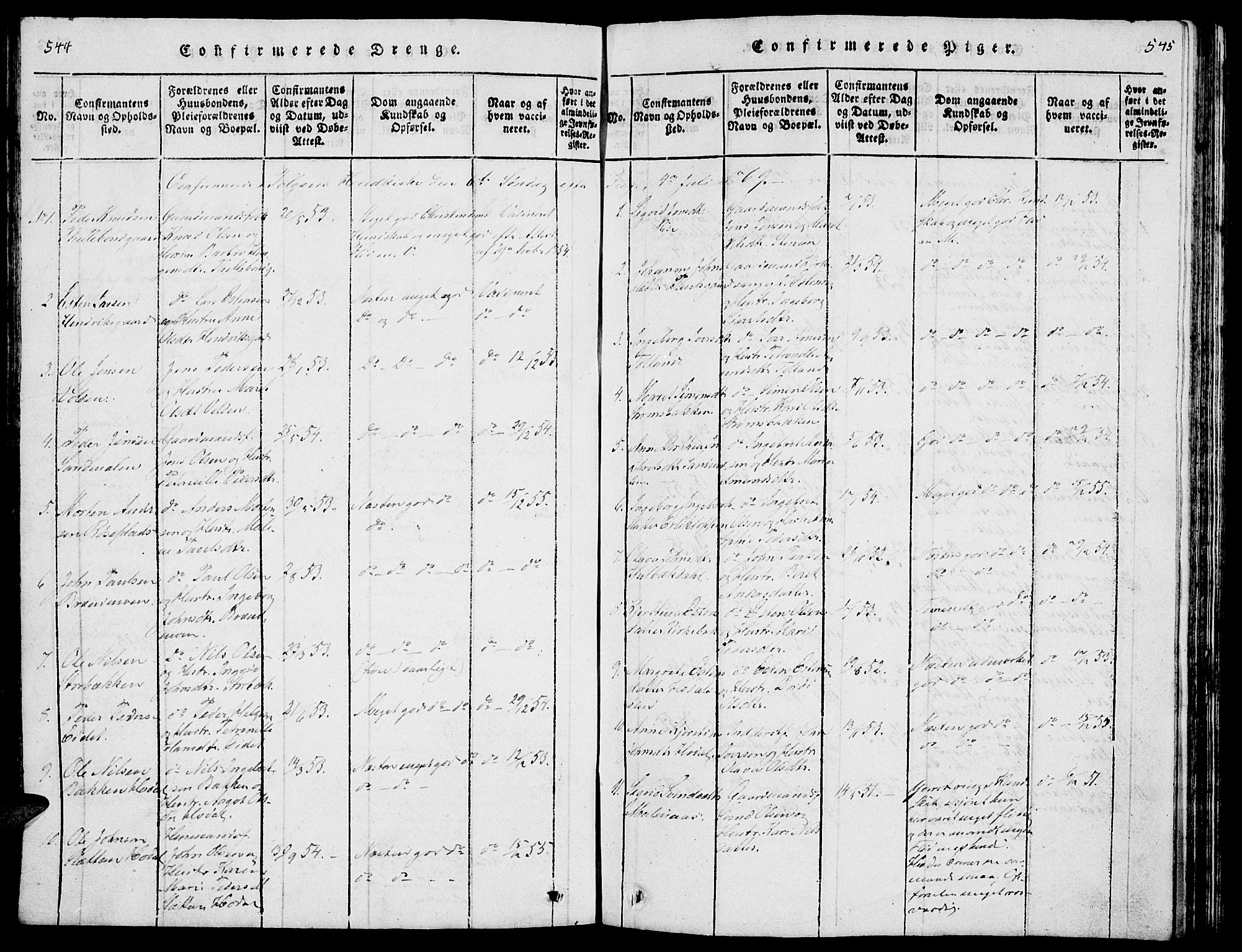 Tolga prestekontor, AV/SAH-PREST-062/L/L0001: Parish register (copy) no. 1, 1814-1877, p. 544-545